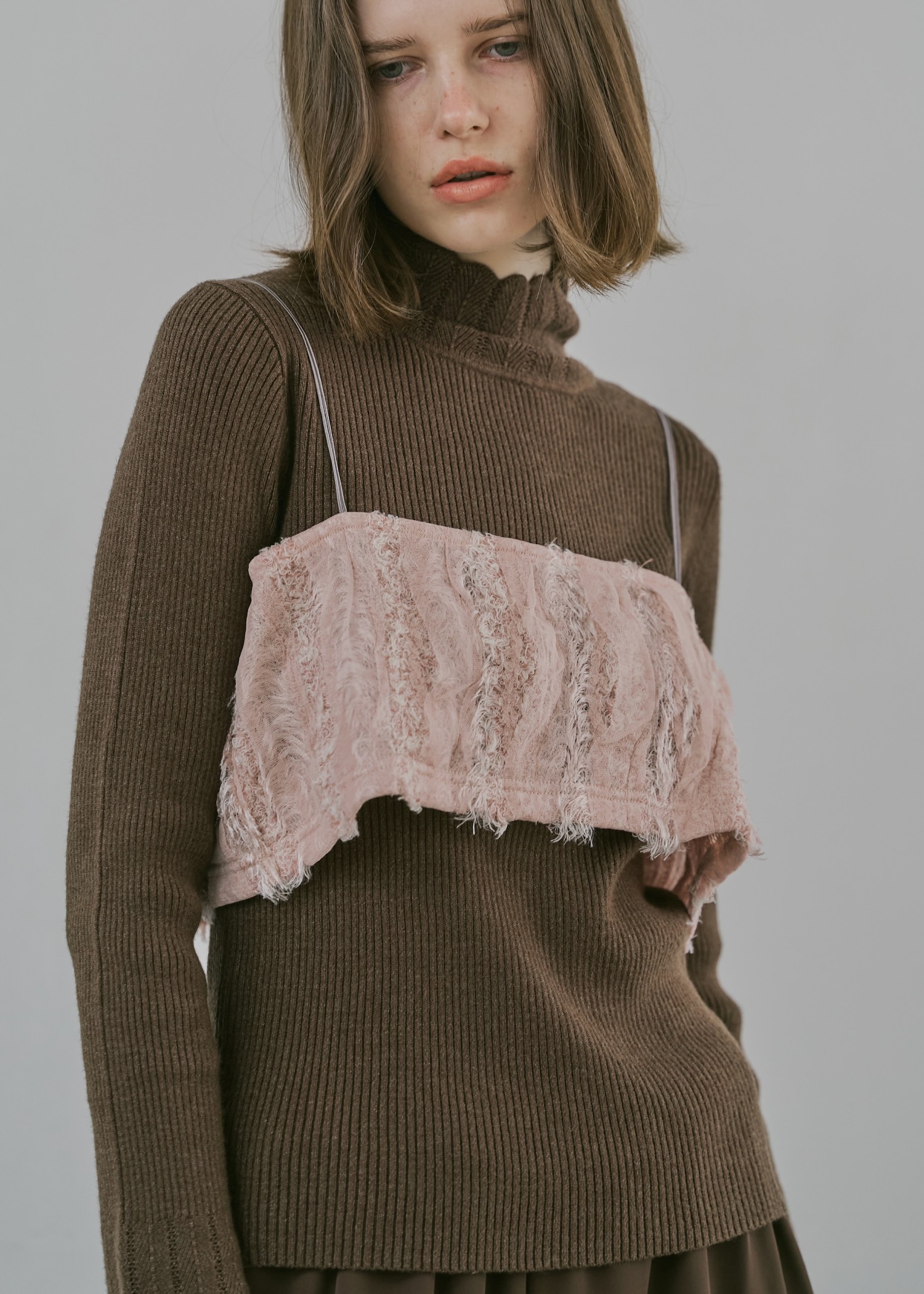 fringe tulle stripe 2way camisole