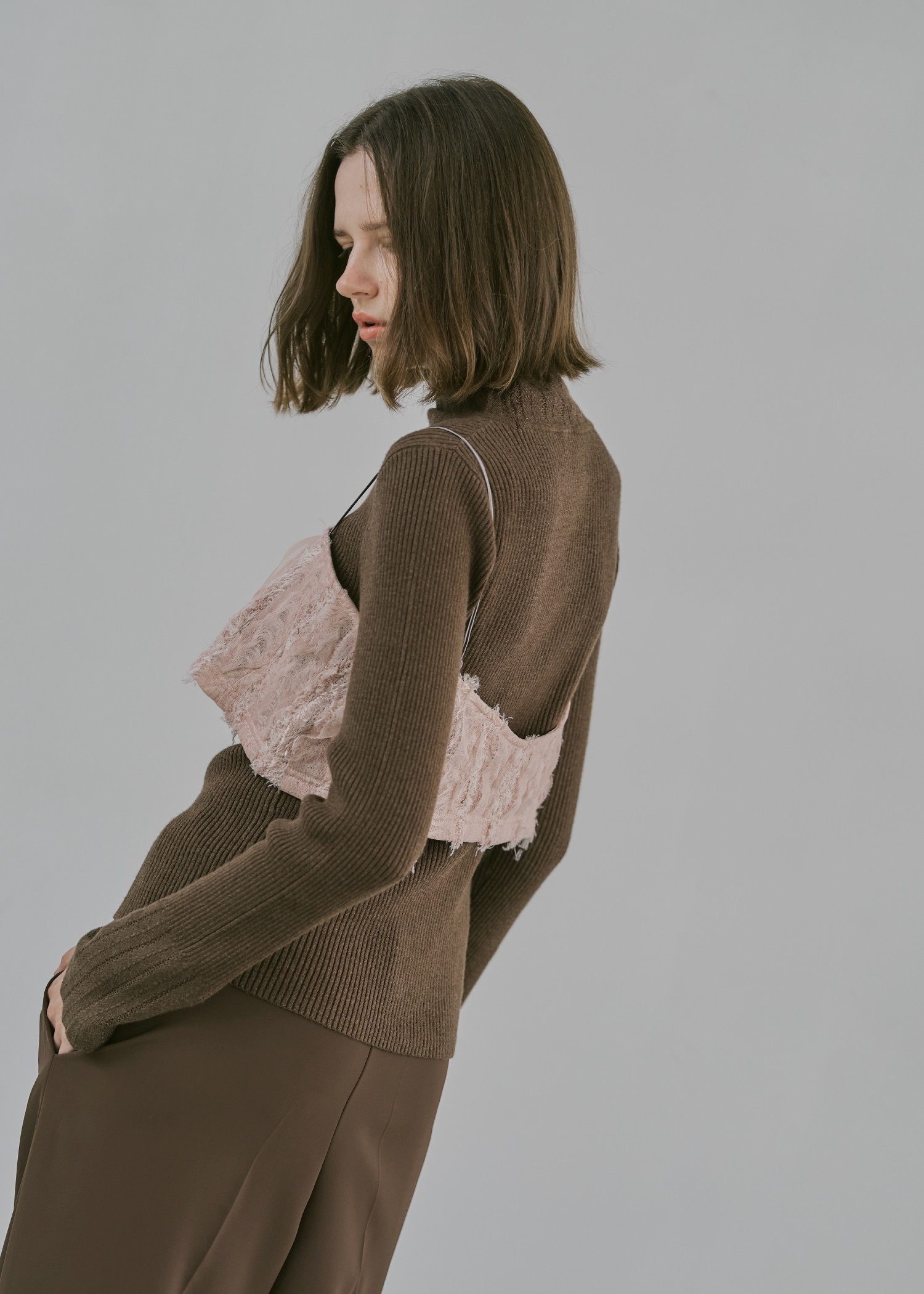 fringe tulle stripe 2way camisole