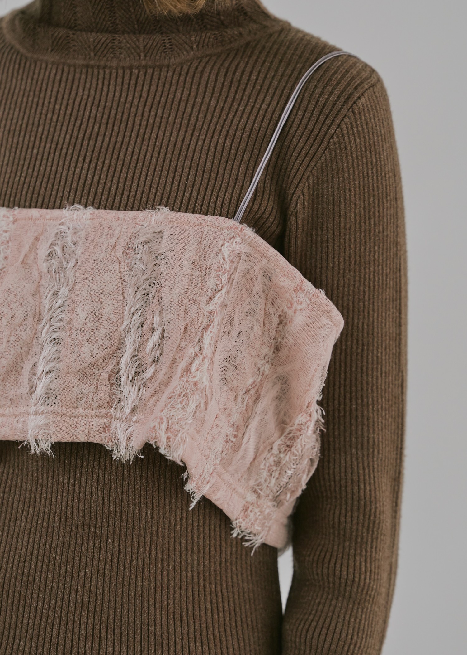 fringe tulle stripe 2way camisole