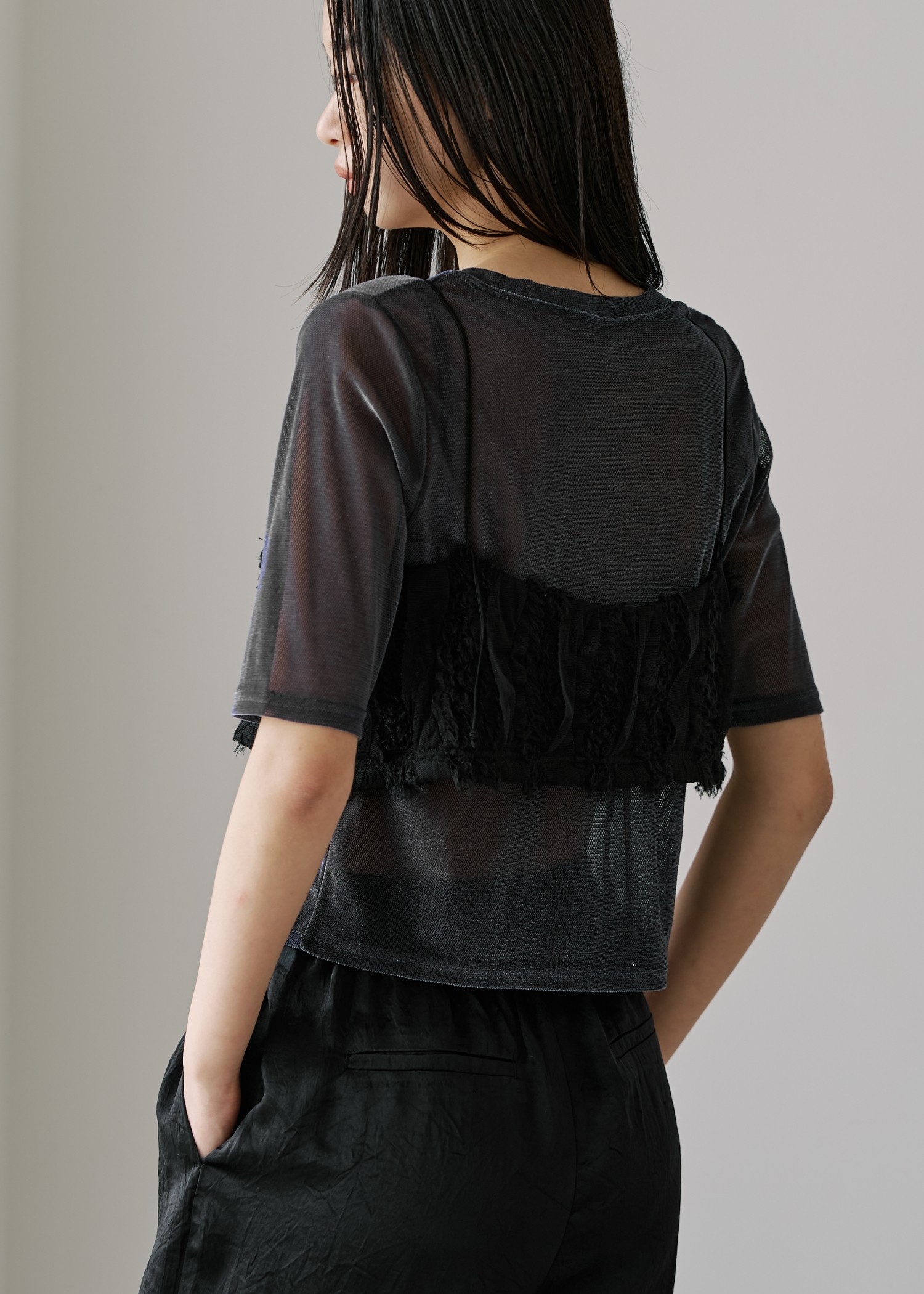 fringe tulle stripe 2way camisole