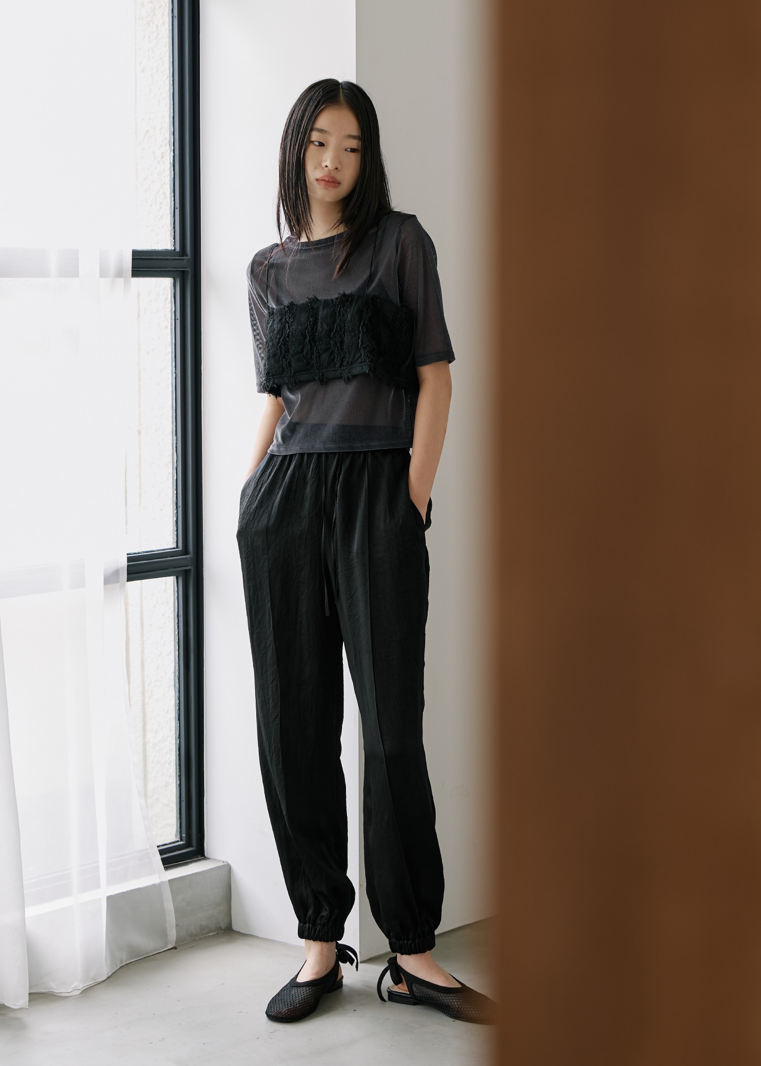 fringe tulle stripe 2way camisole