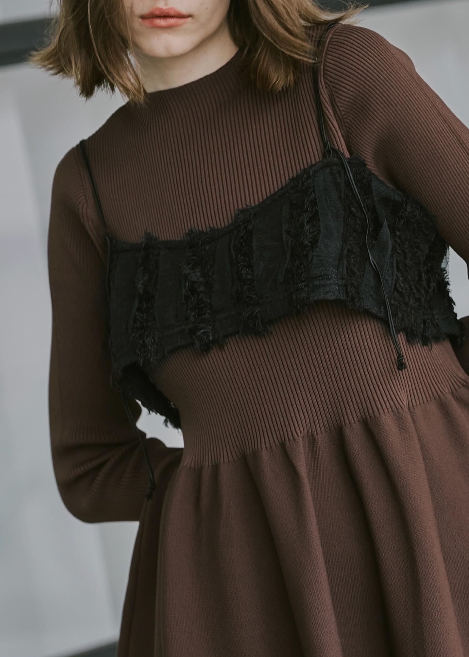 fringe tulle stripe 2way camisole