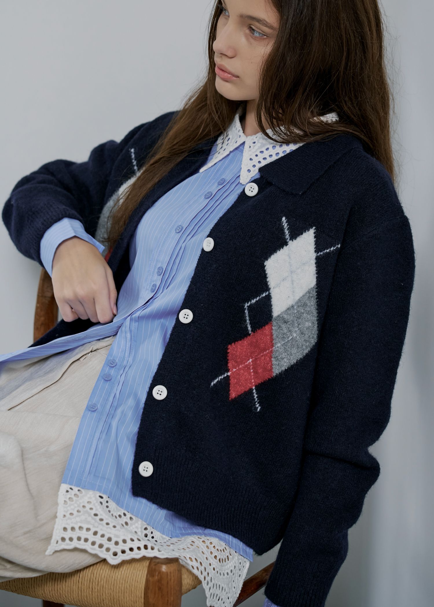 lace collar hem shoulder pintuck SH