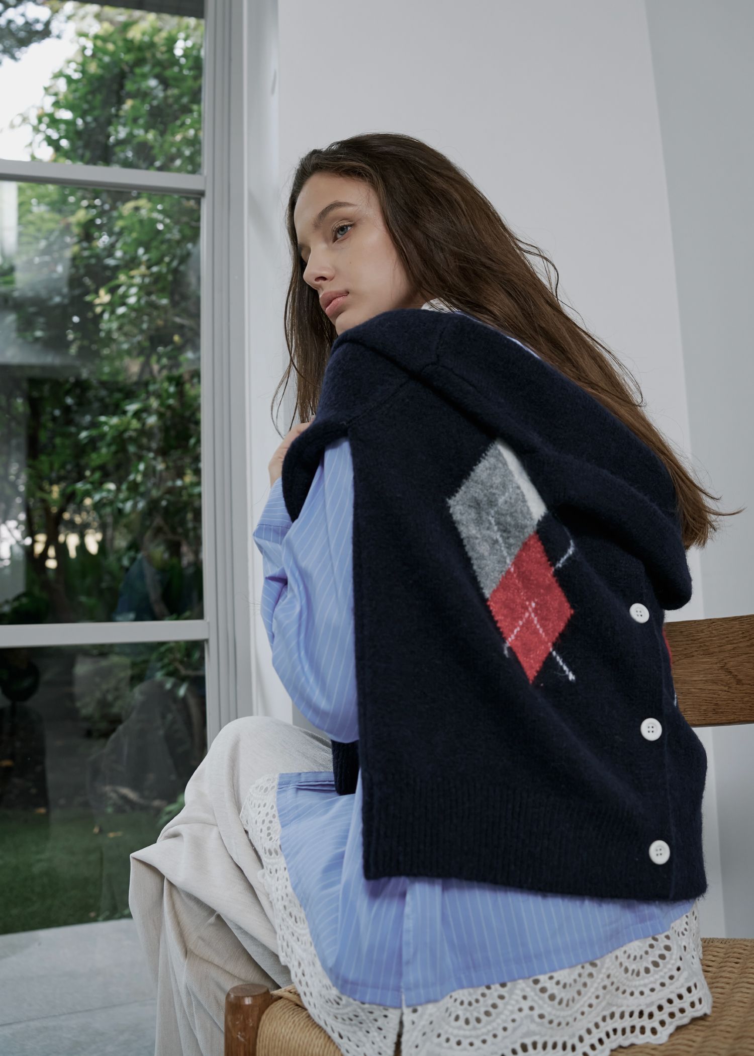 lace collar hem shoulder pintuck SH