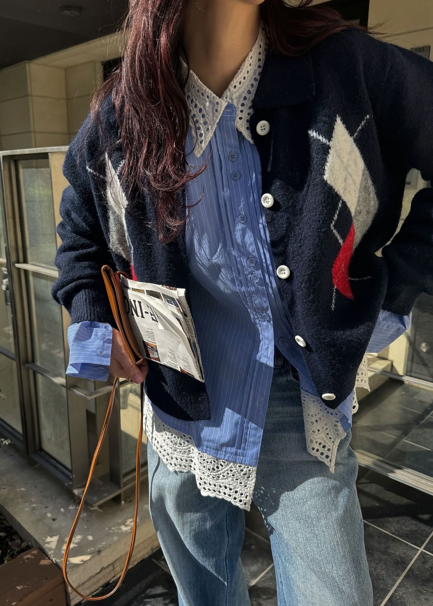 lace collar hem shoulder pintuck SH