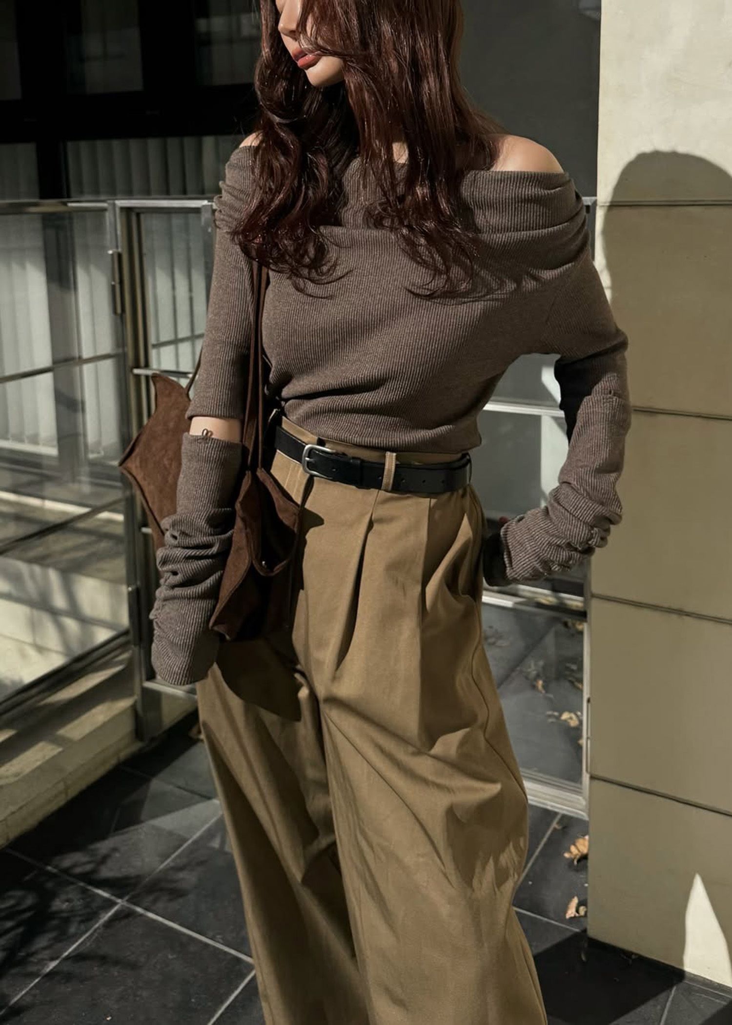 2way sleeve off shoulder rib tops