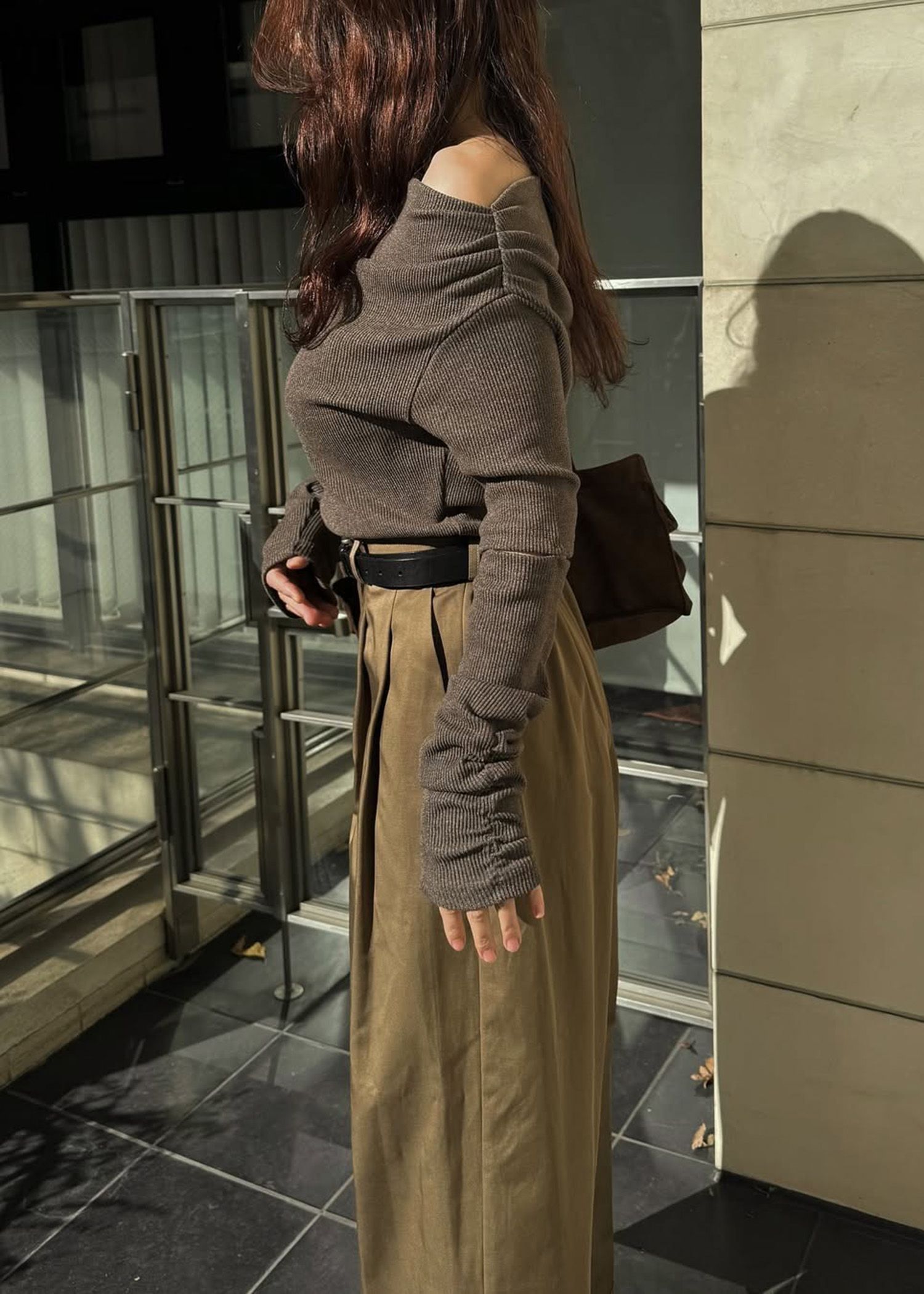 2way sleeve off shoulder rib tops