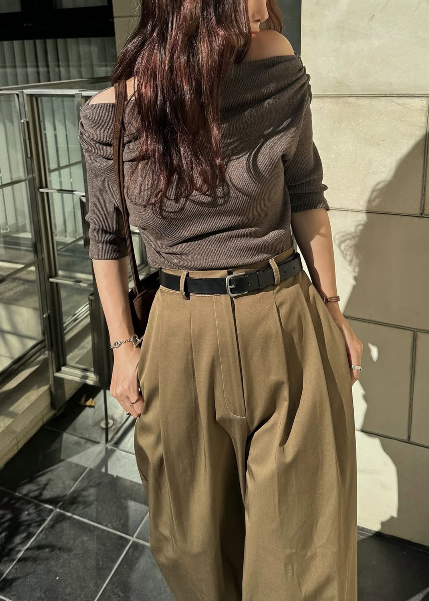 2way sleeve off shoulder rib tops