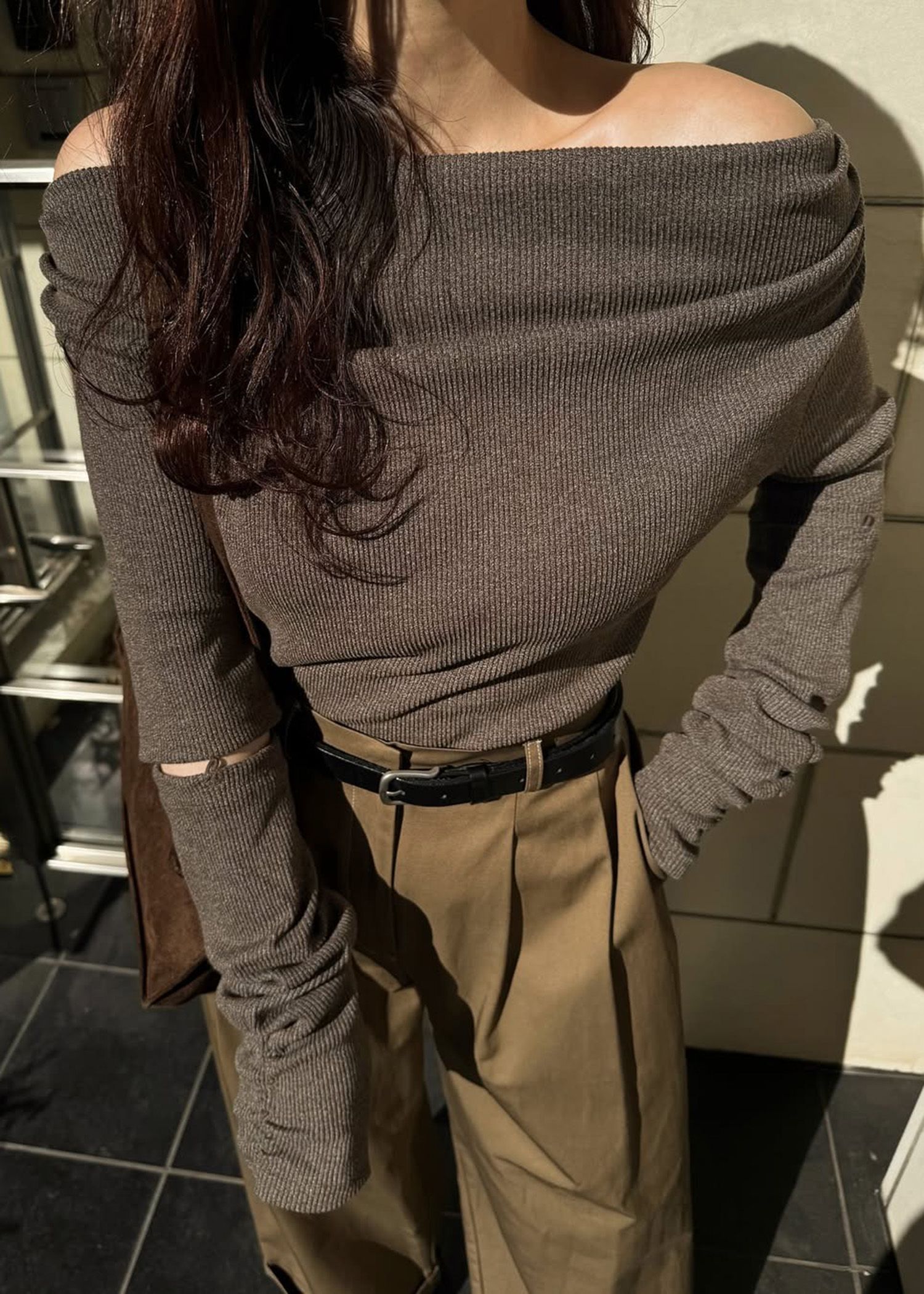 2way sleeve off shoulder rib tops