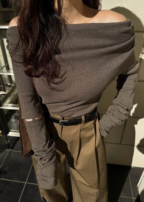 2way sleeve off shoulder rib tops