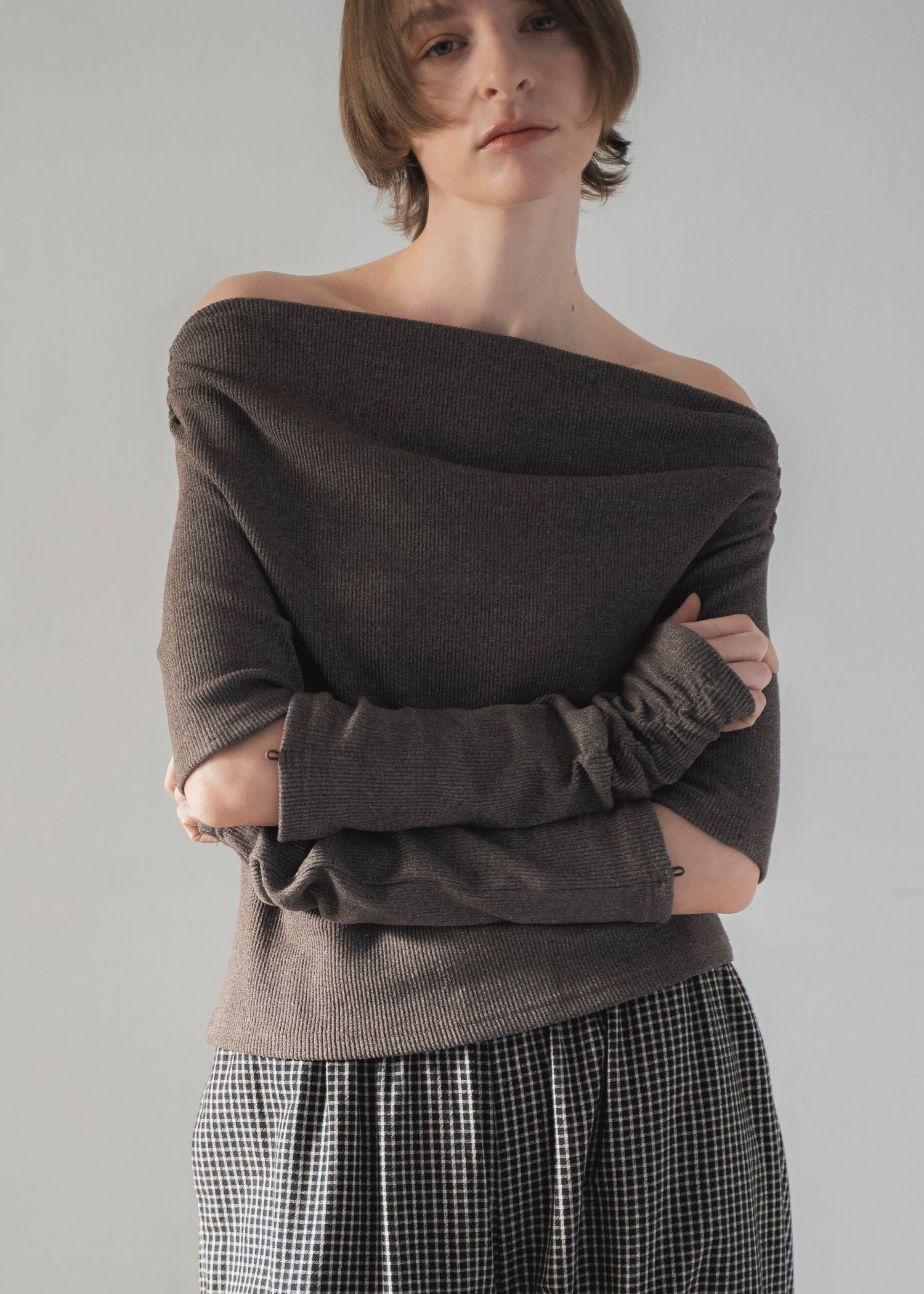 2way sleeve off shoulder rib tops