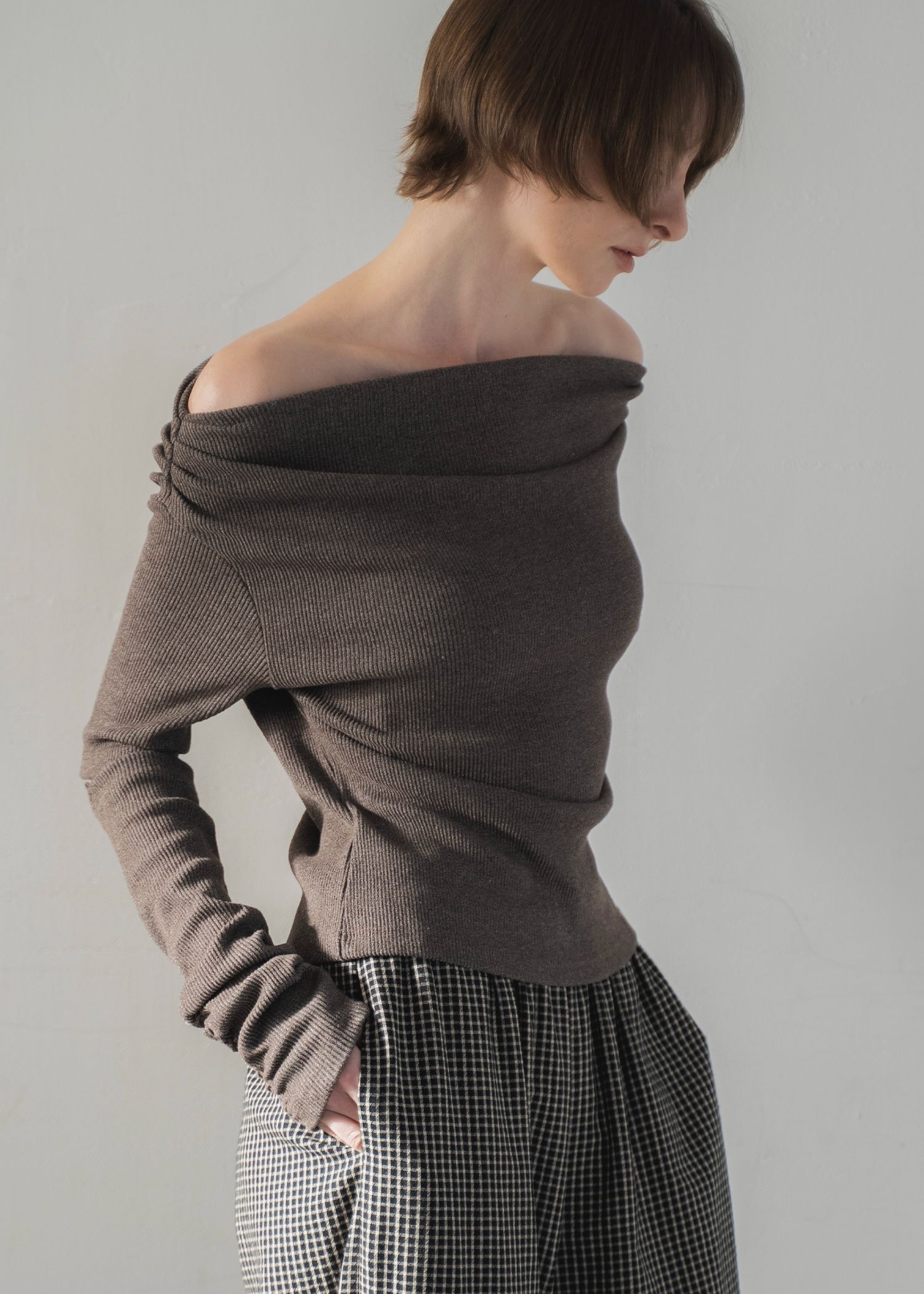 2way sleeve off shoulder rib tops