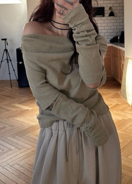 2way sleeve off shoulder rib tops
