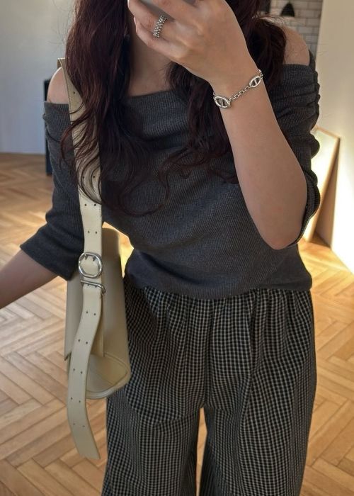 2way sleeve off shoulder rib tops