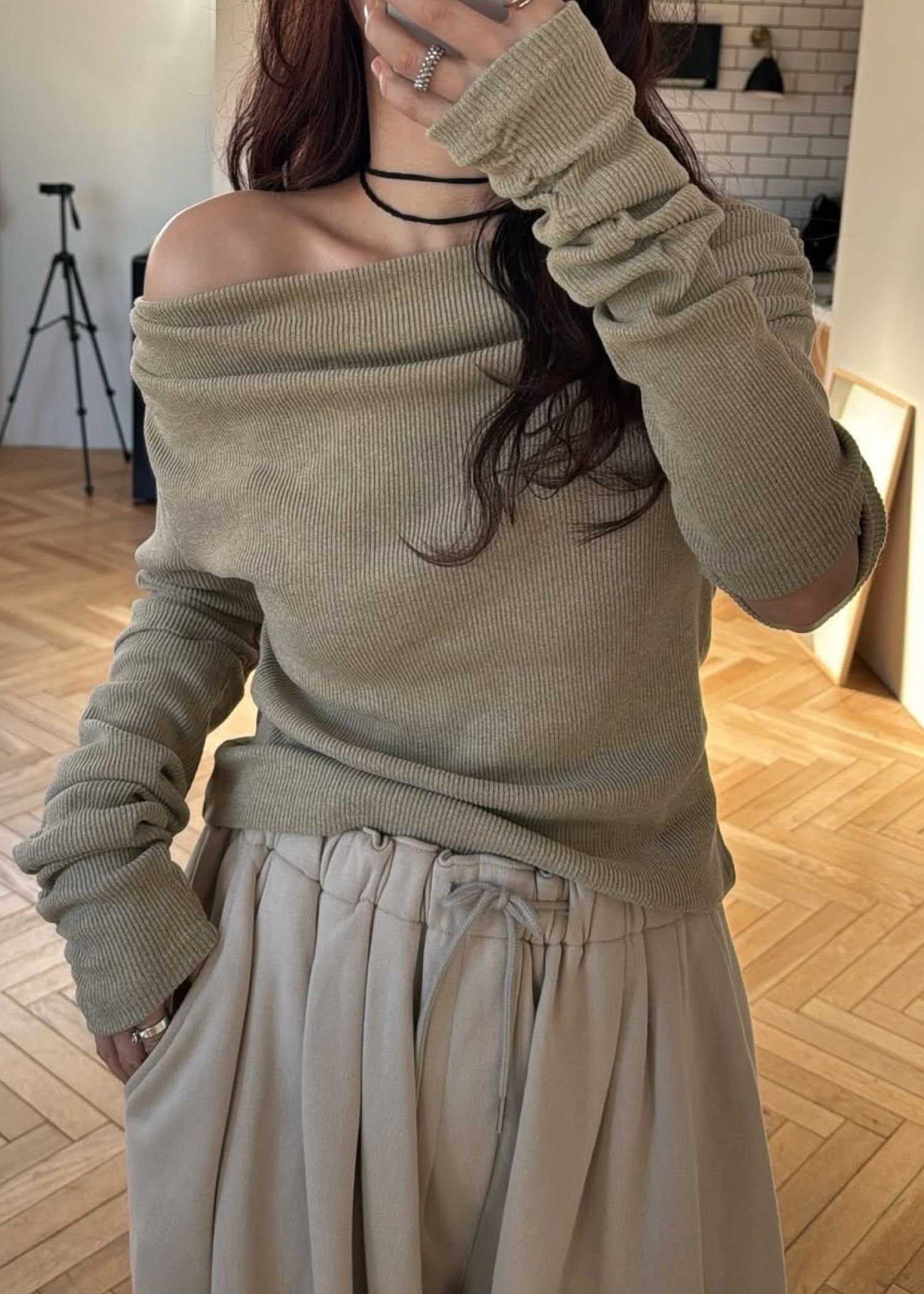 2way sleeve off shoulder rib tops