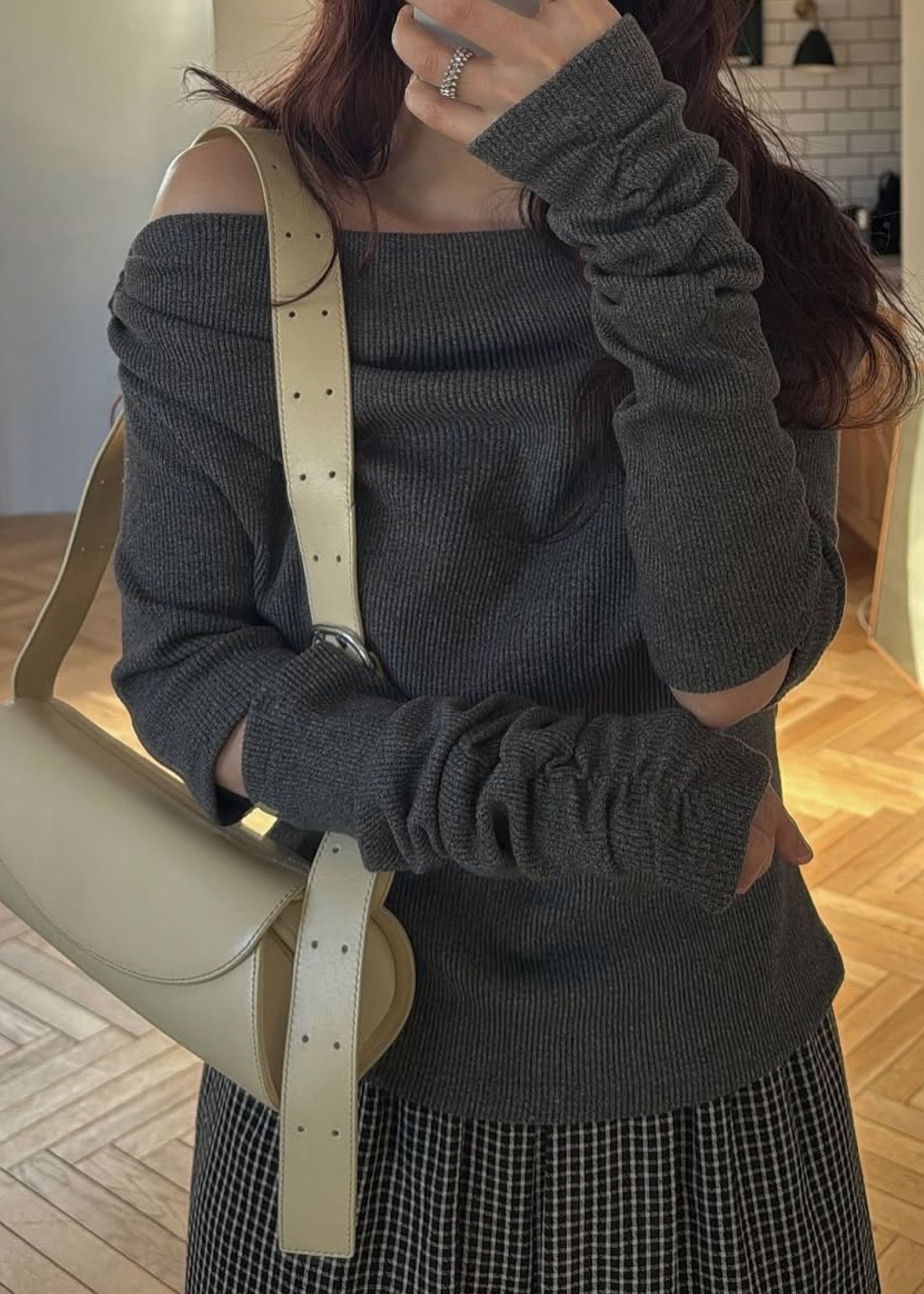 2way sleeve off shoulder rib tops