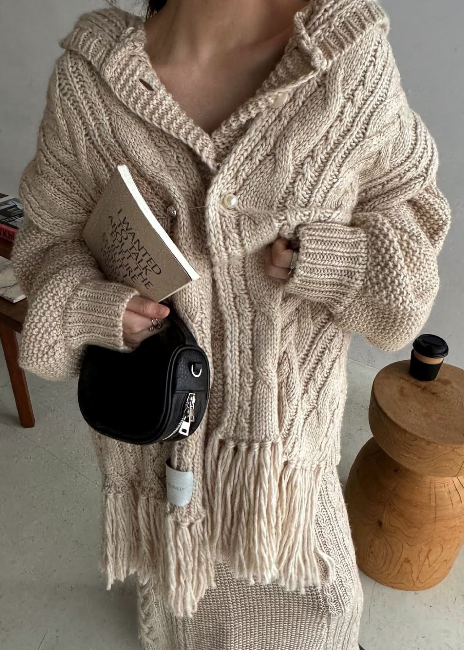 coarse knit cable fringe muffler