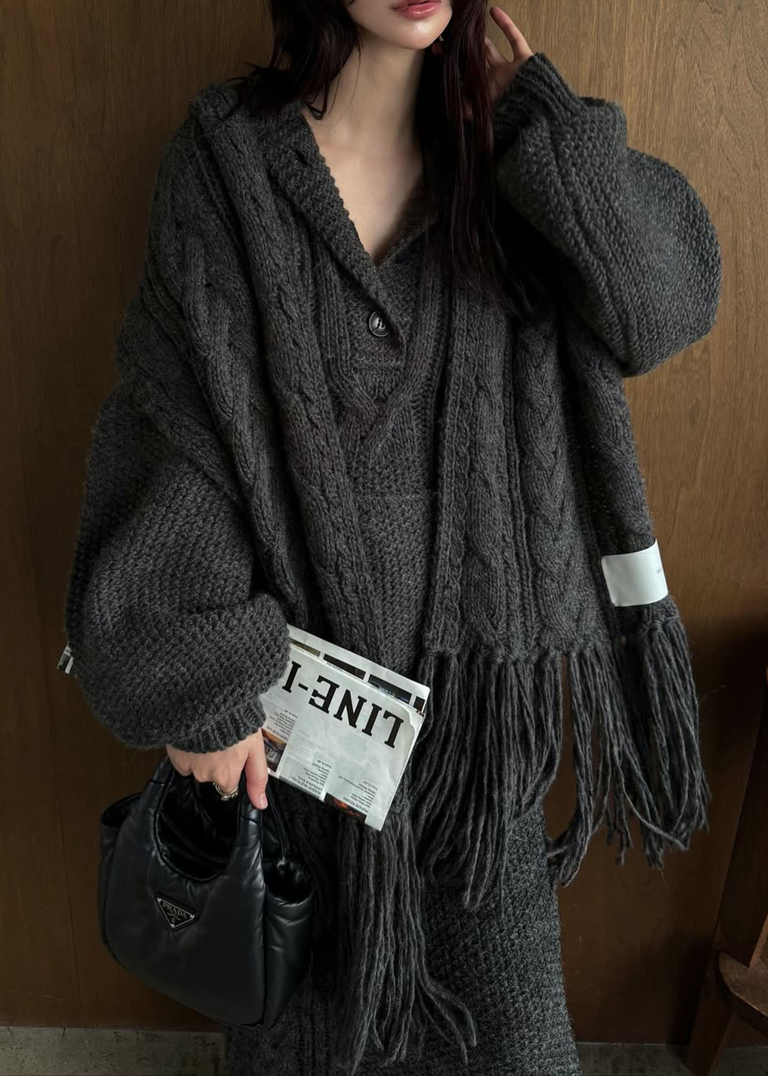coarse knit cable fringe muffler