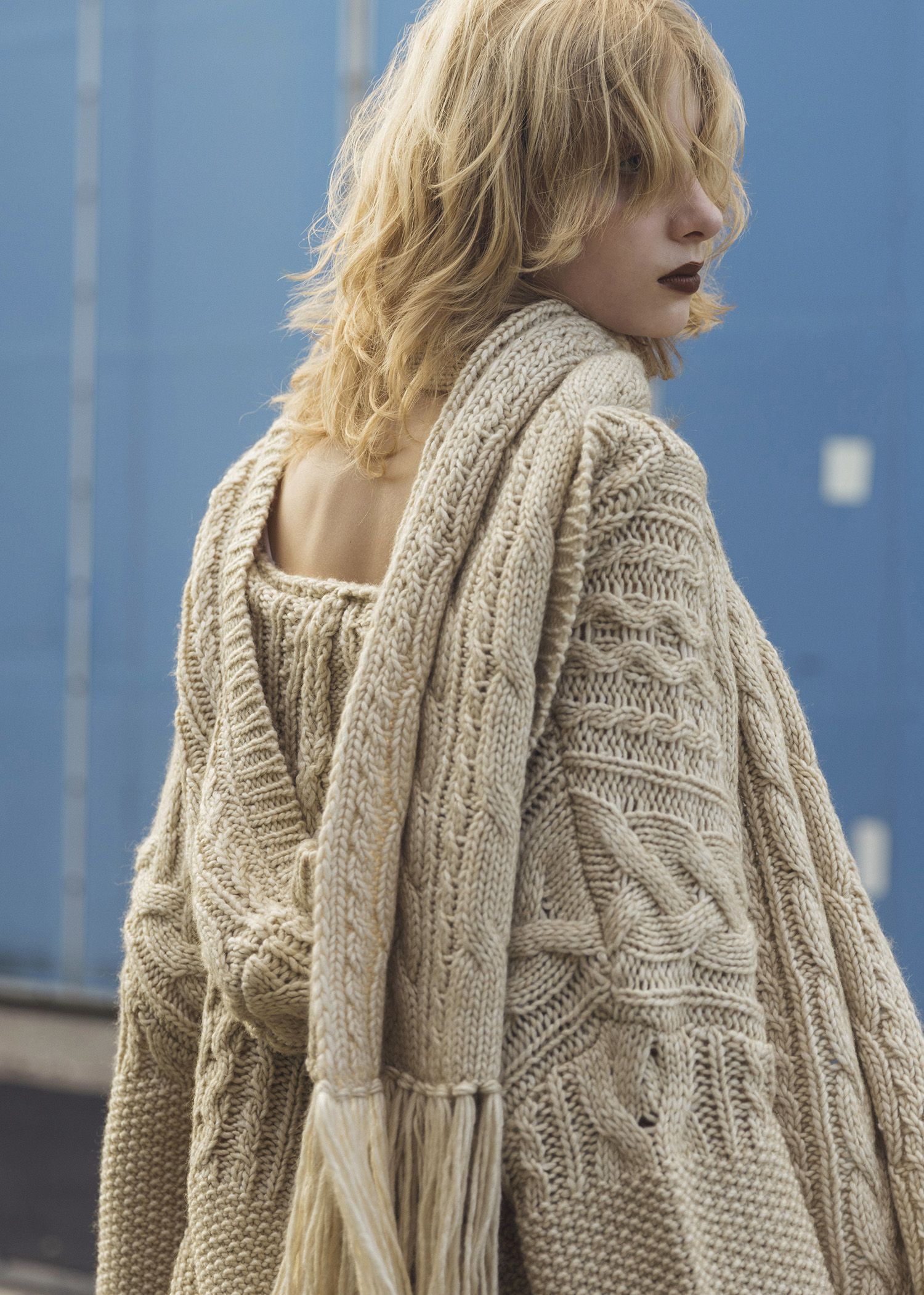 coarse knit cable fringe muffler