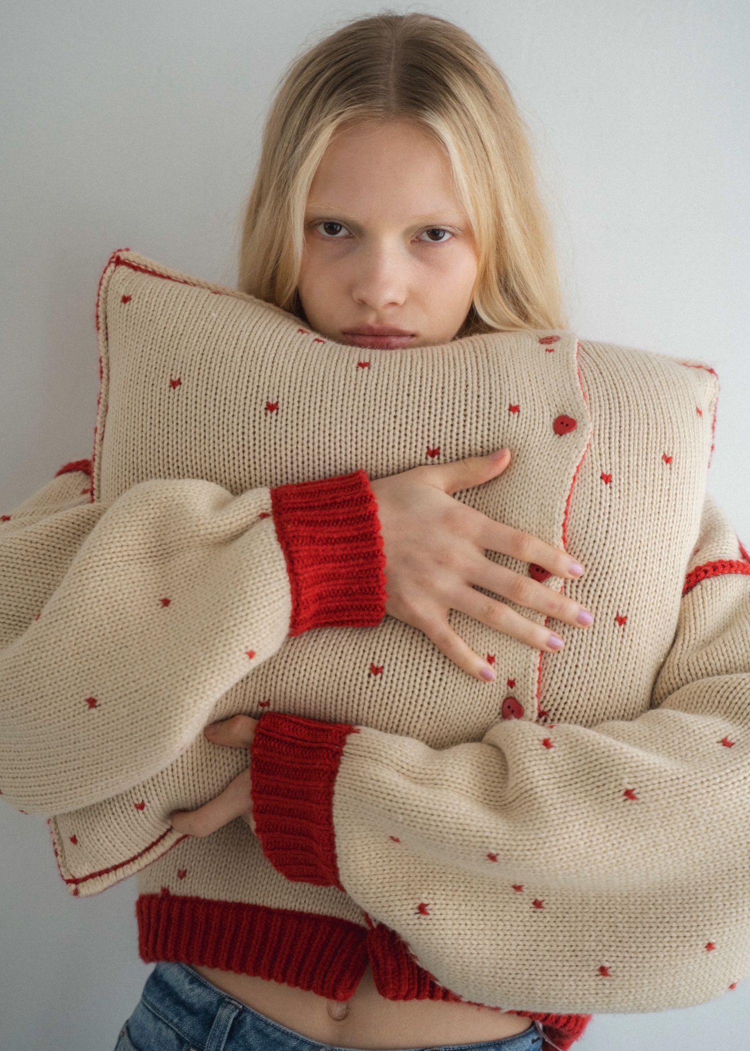 heart dot jacquard knit cushion cover