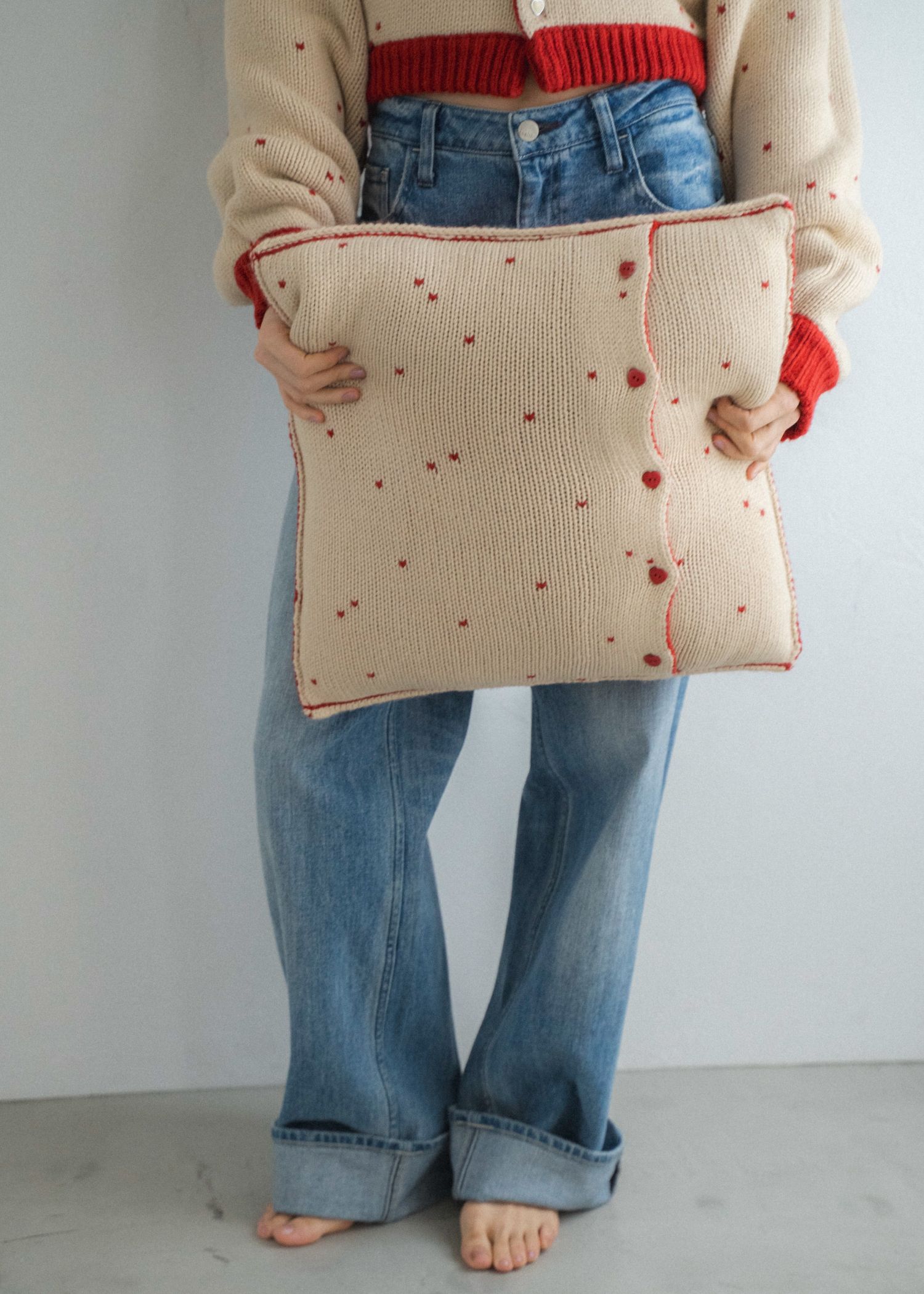 heart dot jacquard knit cushion cover