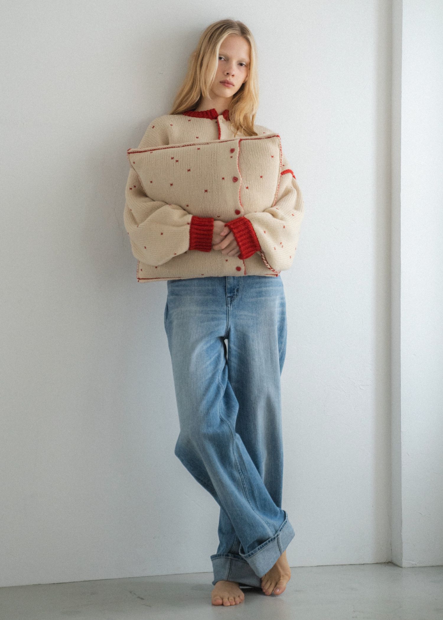 heart dot jacquard knit cushion cover