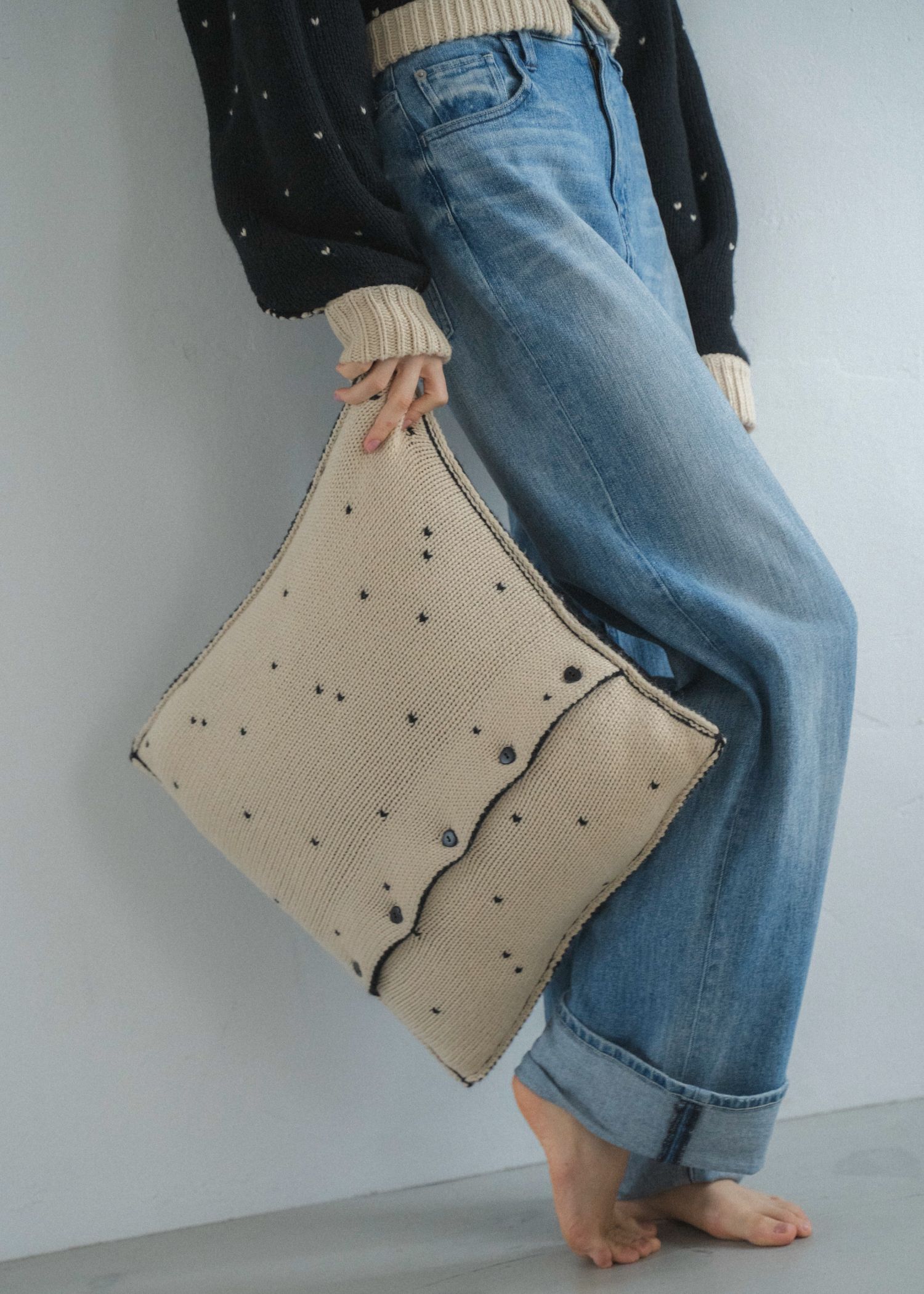 heart dot jacquard knit cushion cover