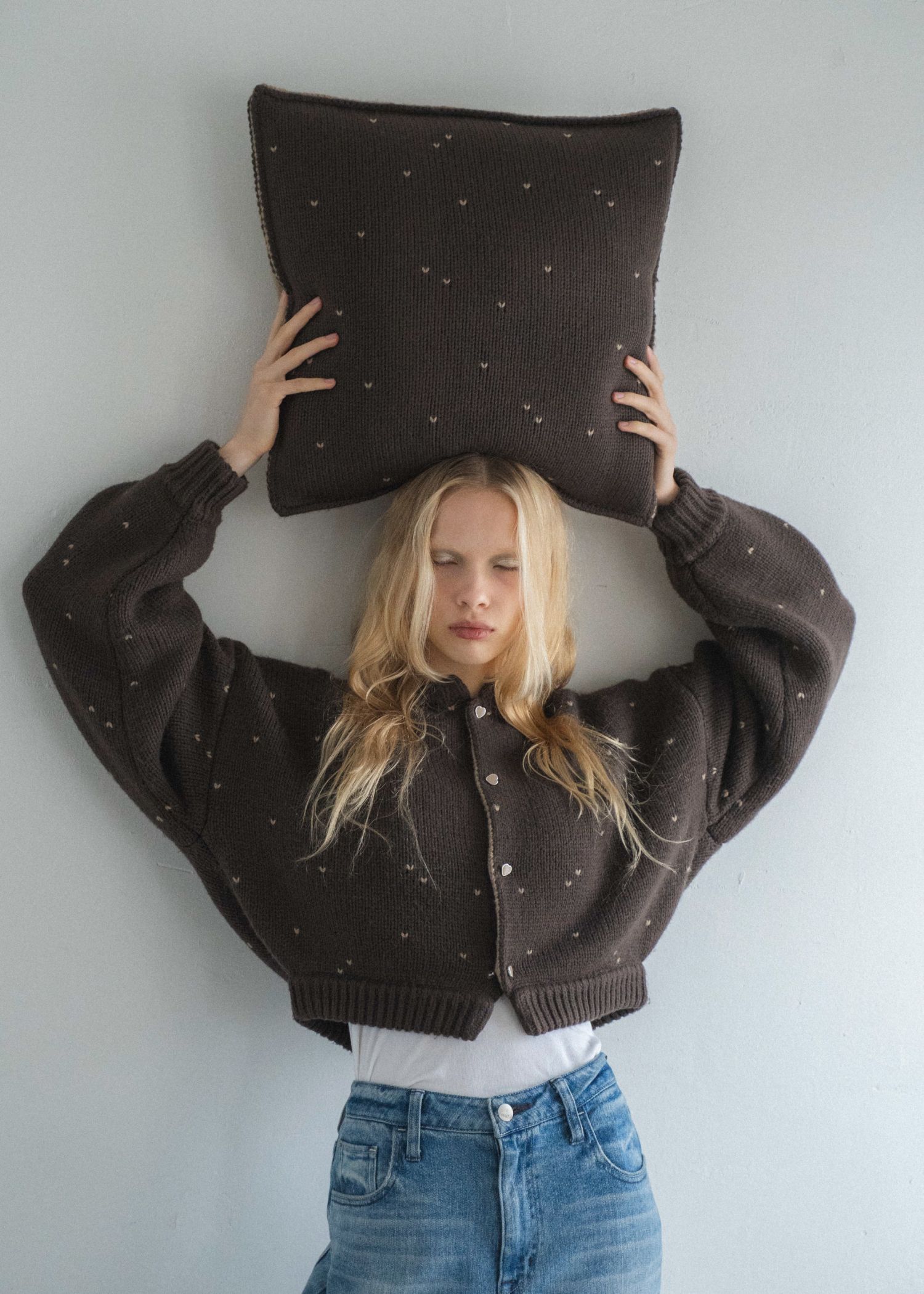 heart dot jacquard knit cushion cover