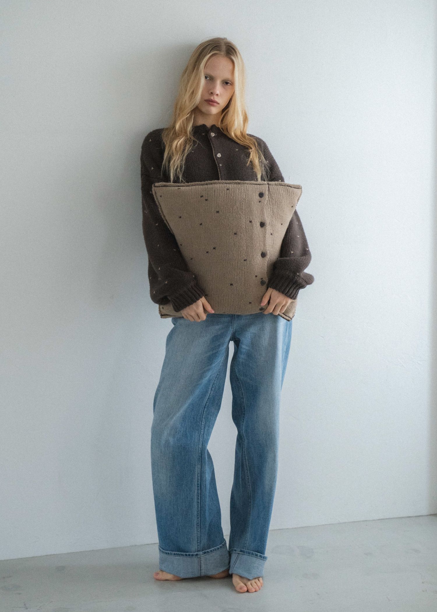 heart dot jacquard knit cushion cover