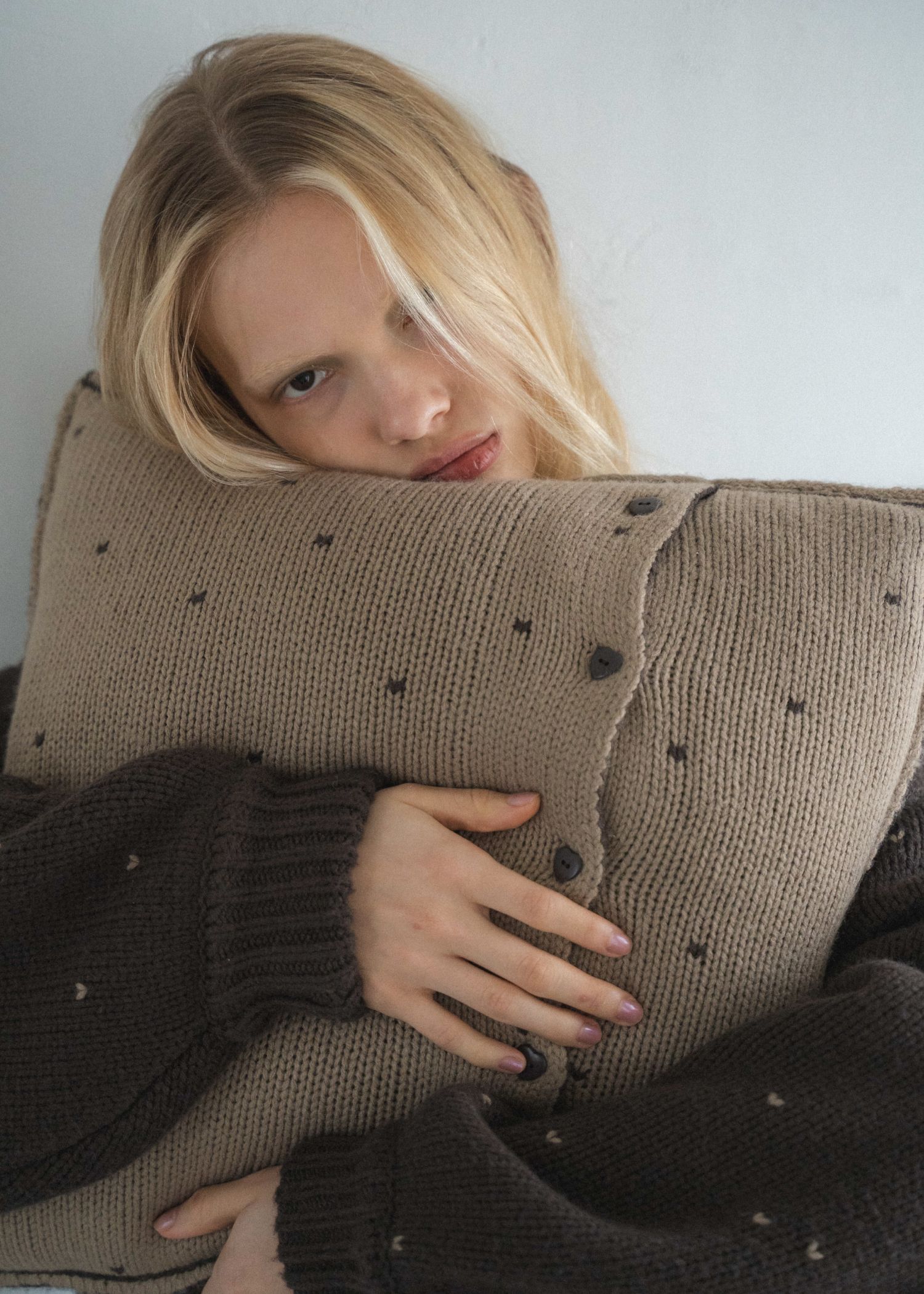 heart dot jacquard knit cushion cover