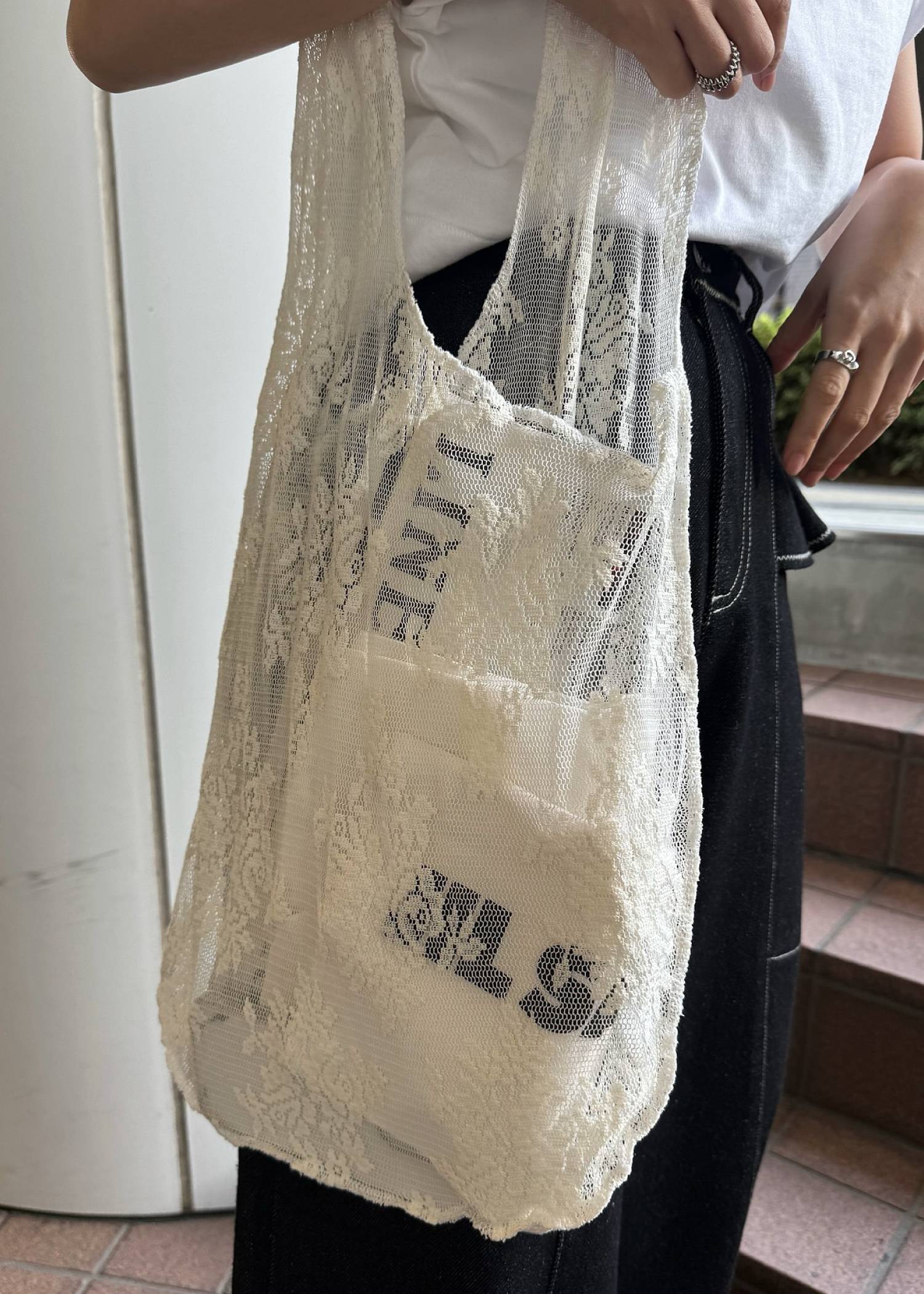 sheer mesh lace tote bag