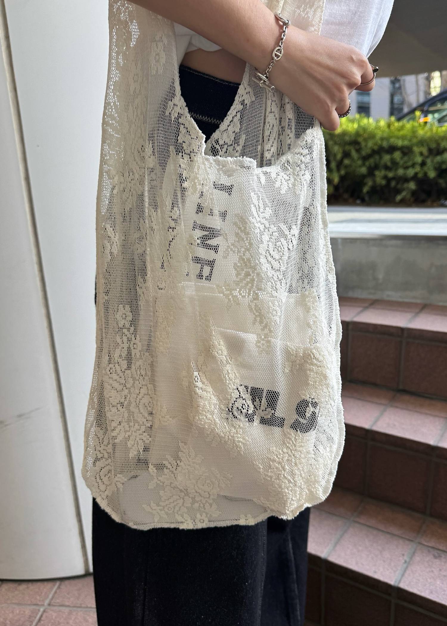 sheer mesh lace tote bag