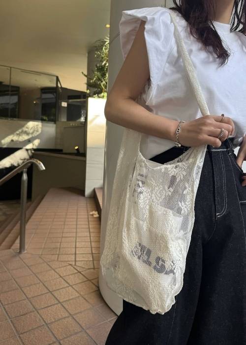 sheer mesh lace tote bag