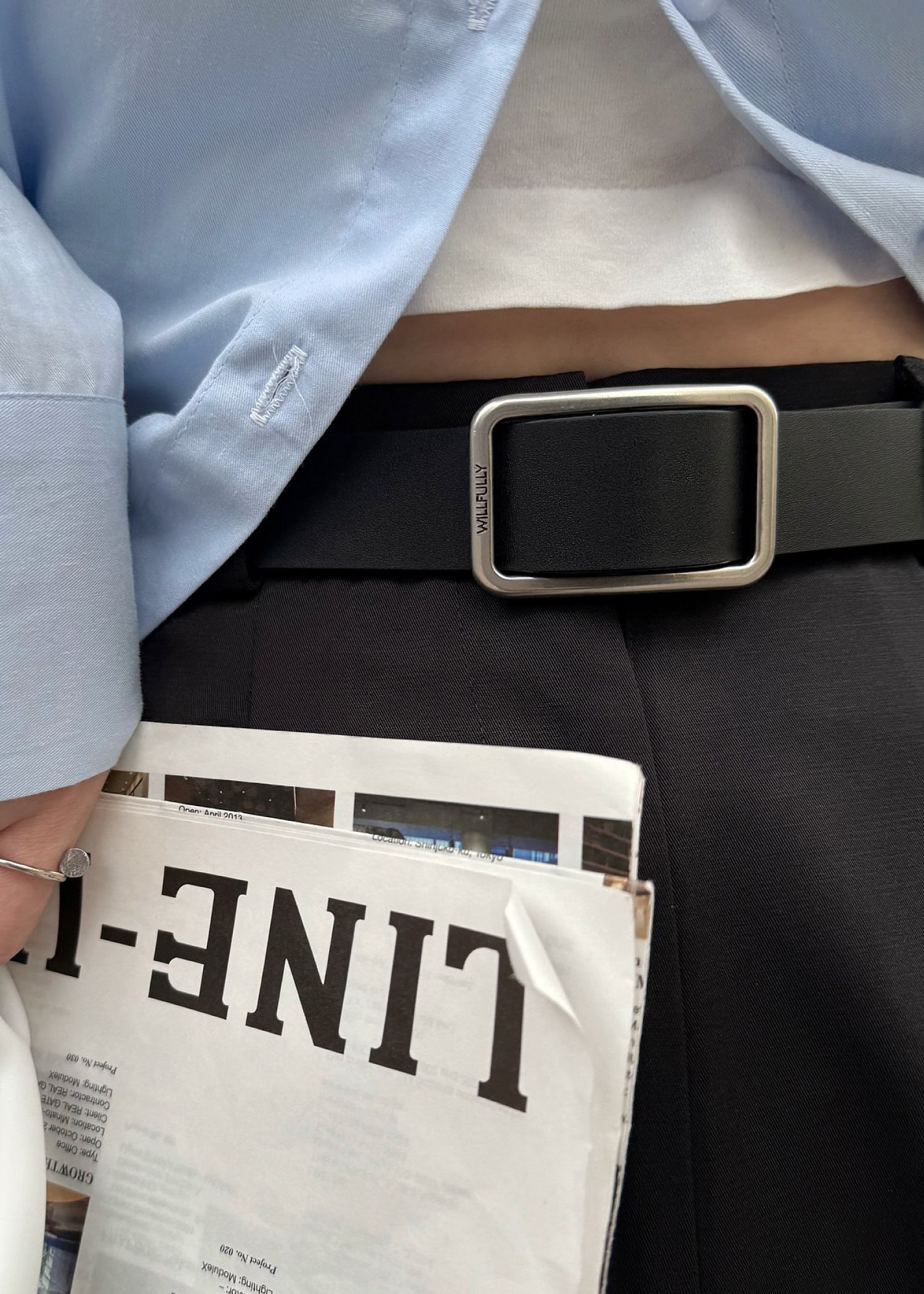 rectangle buckle holeless leather belt