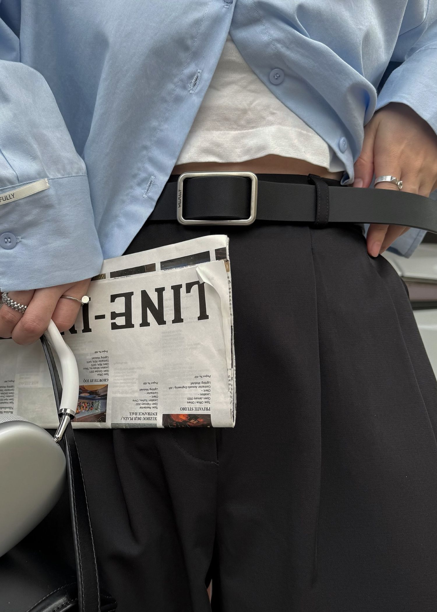 rectangle buckle holeless leather belt