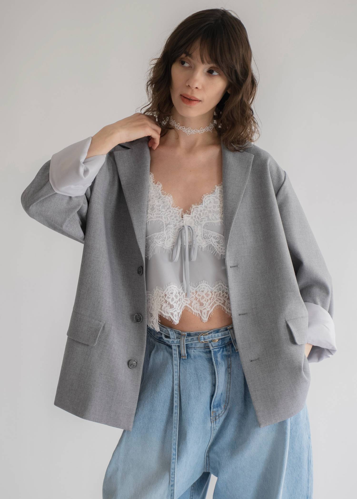 floral contour lace ribbon choker