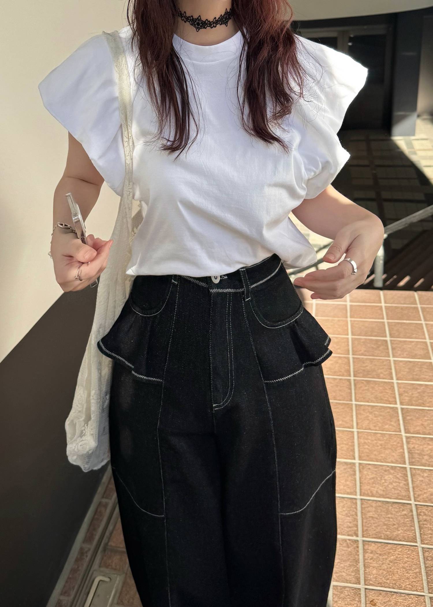 floral contour lace ribbon choker