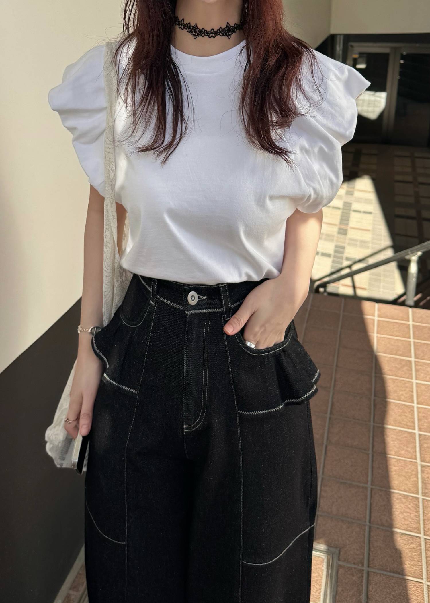 floral contour lace ribbon choker