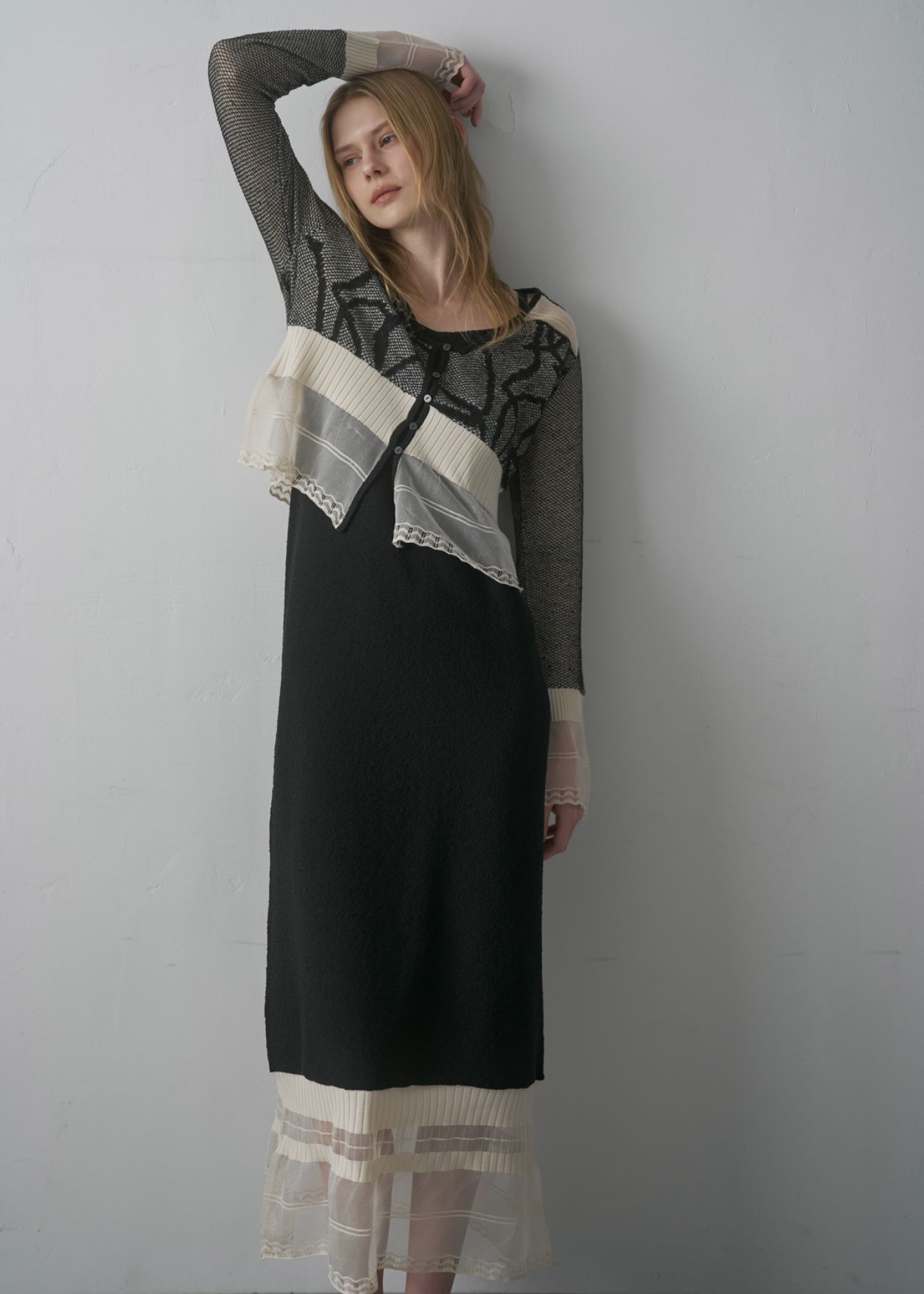 jacquard pattern sheer knit cardigan