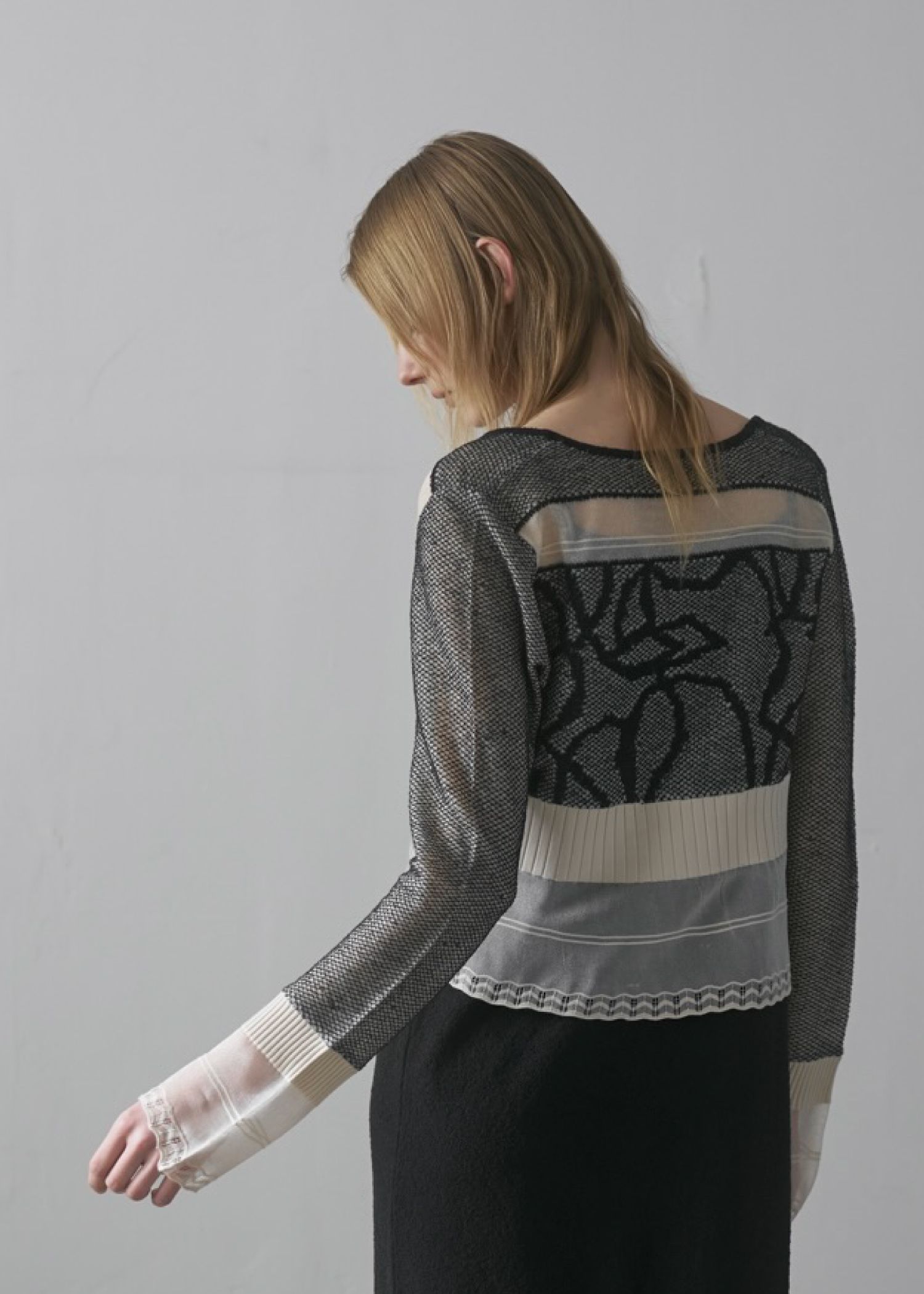 jacquard pattern sheer knit cardigan