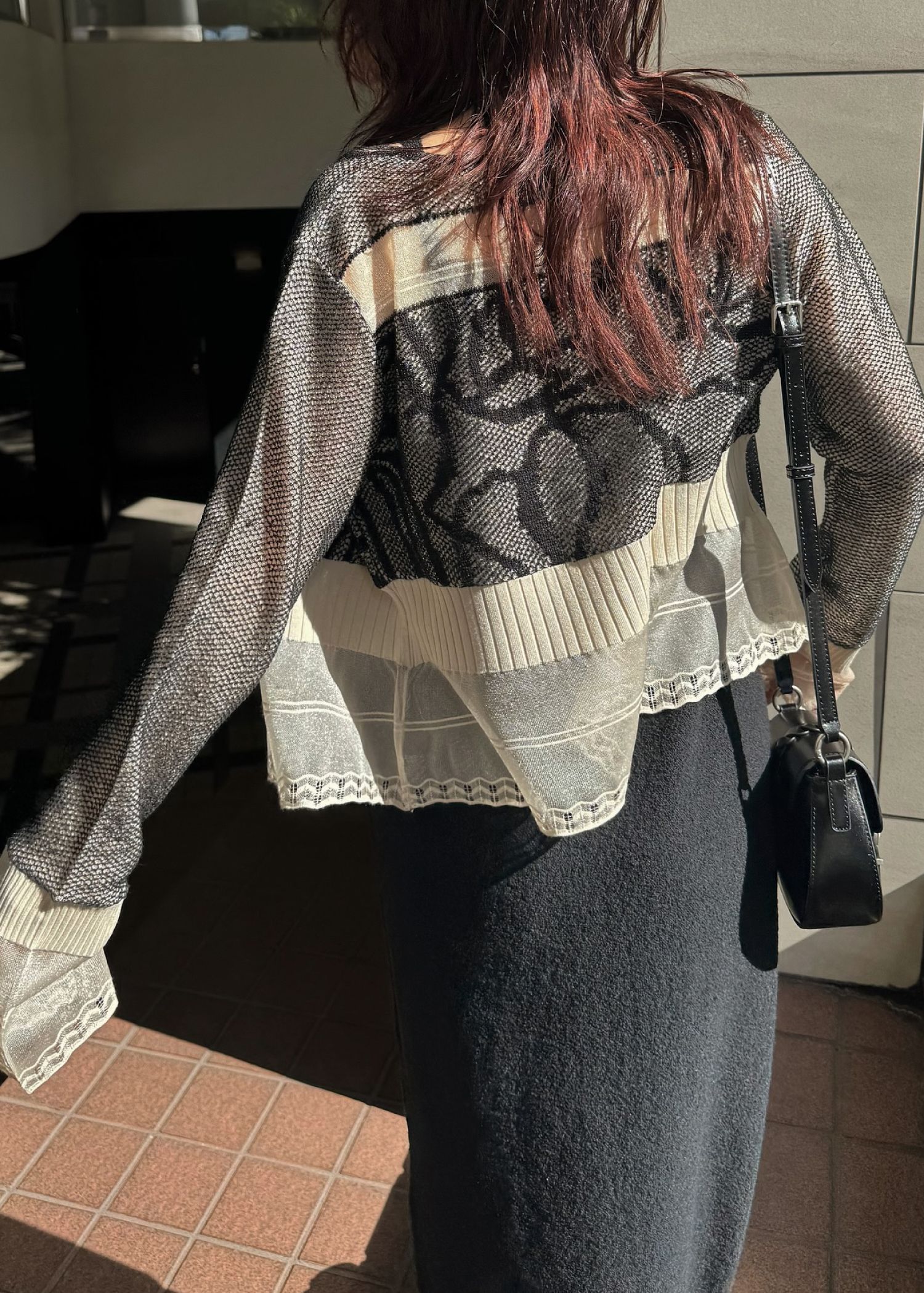 jacquard pattern sheer knit cardigan
