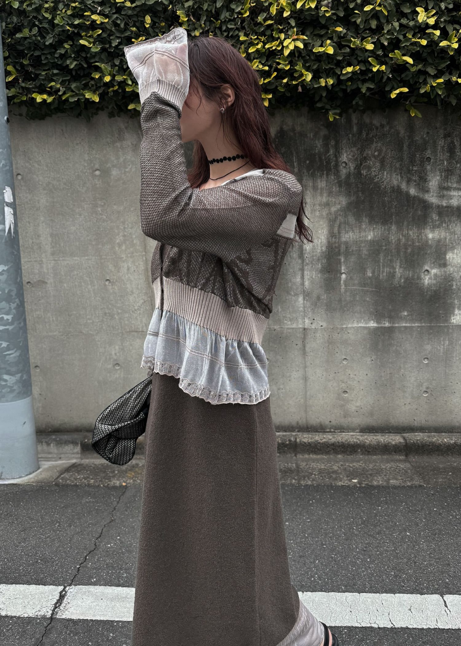 jacquard pattern sheer knit cardigan