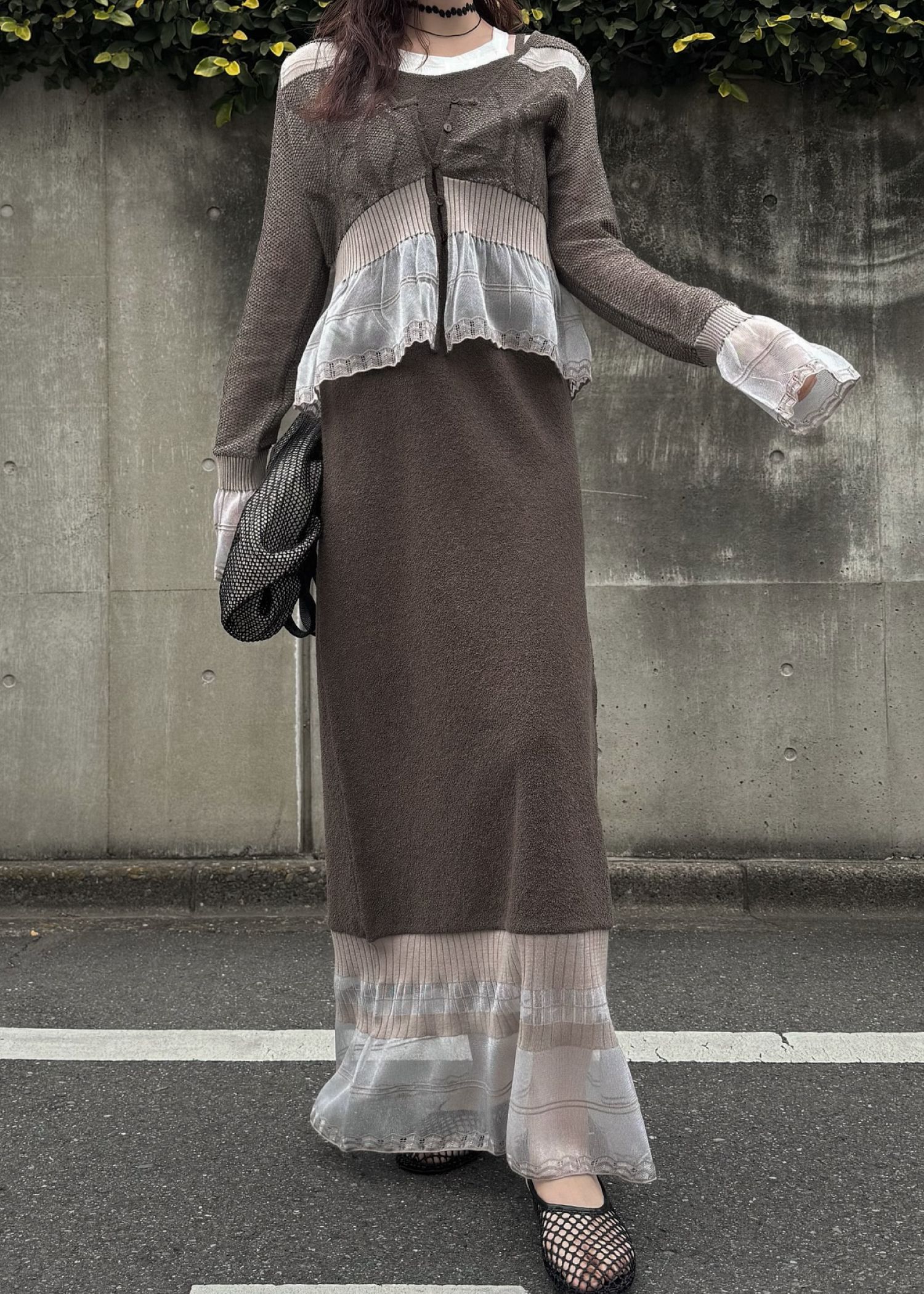 jacquard pattern sheer knit cardigan