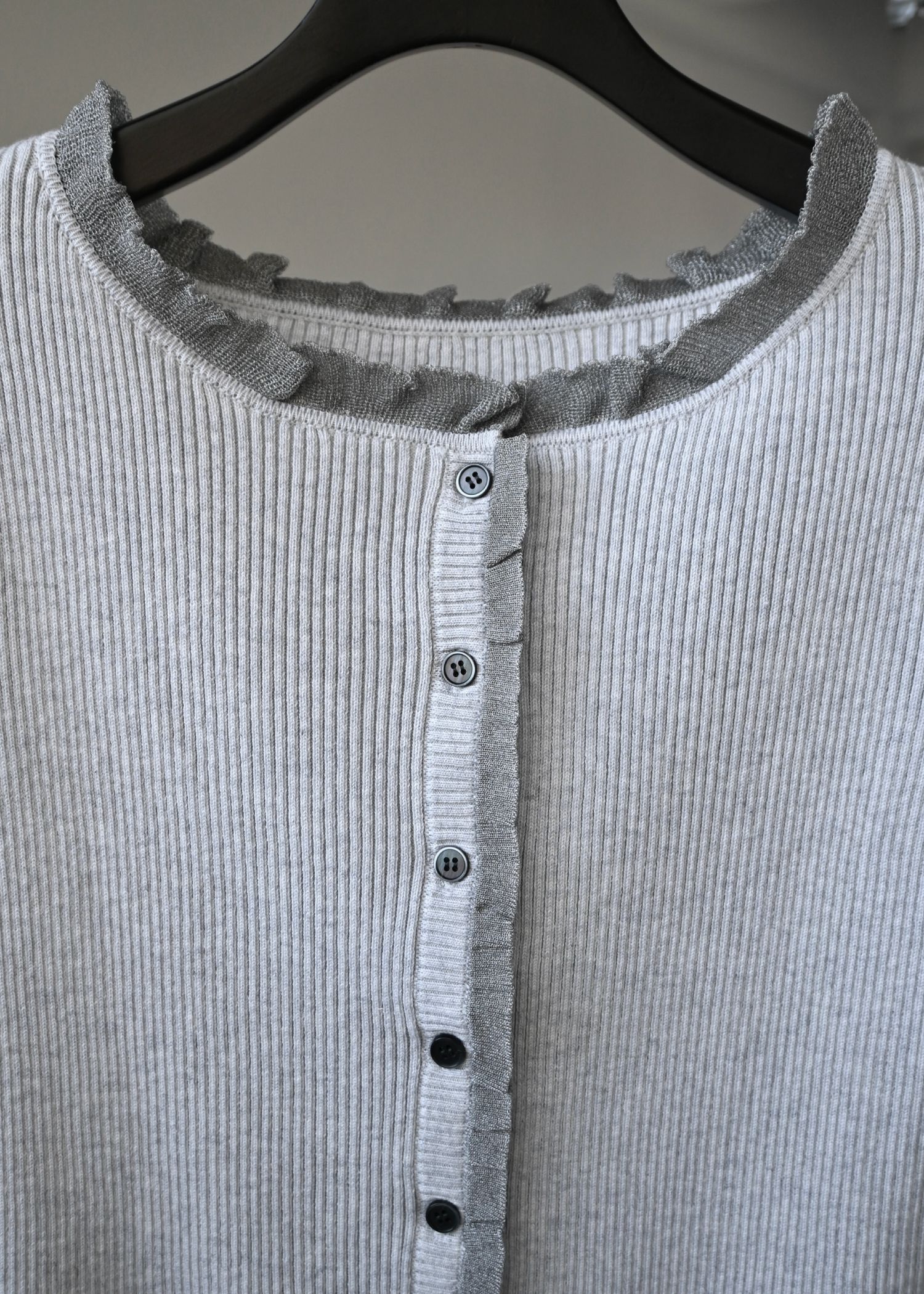 partial sheer frill knit cardigan