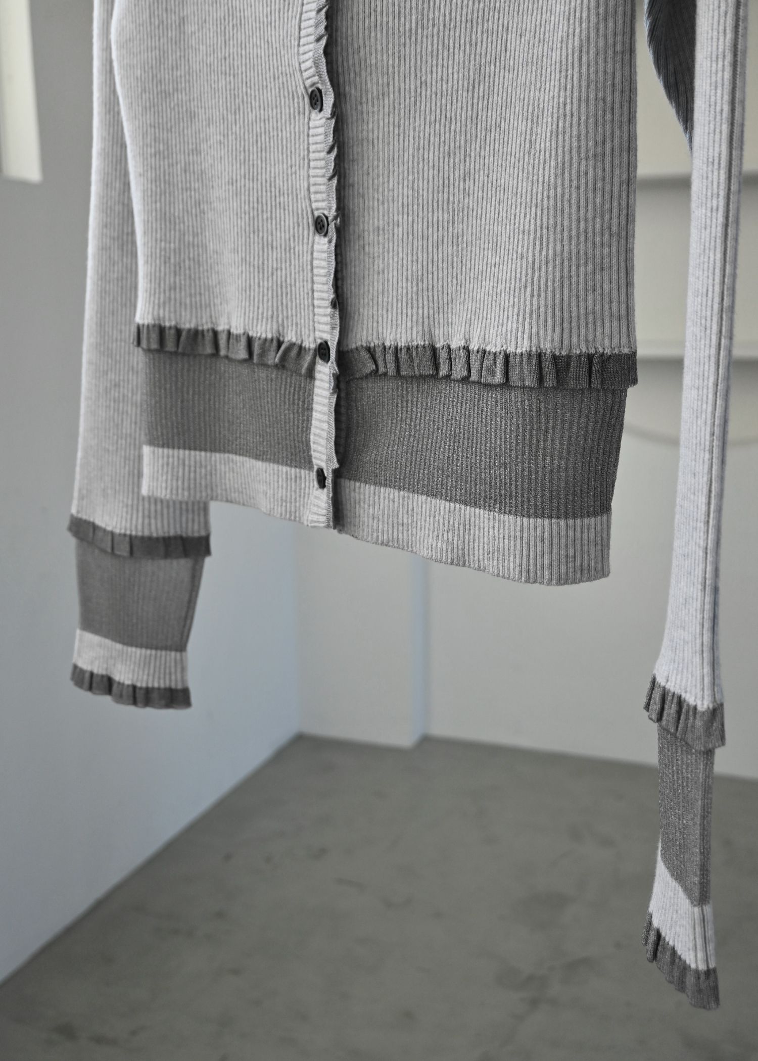 partial sheer frill knit cardigan