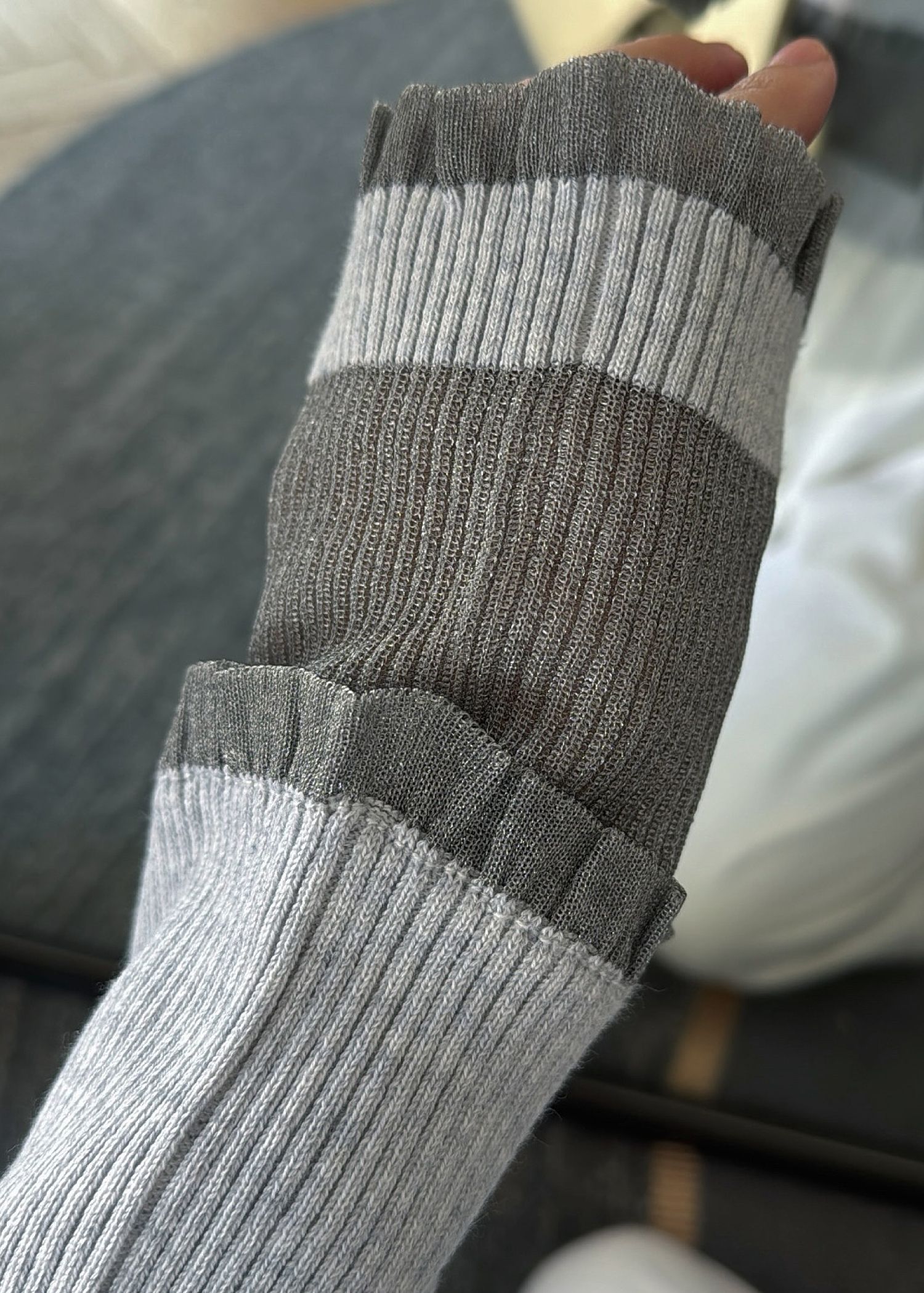 partial sheer frill knit cardigan