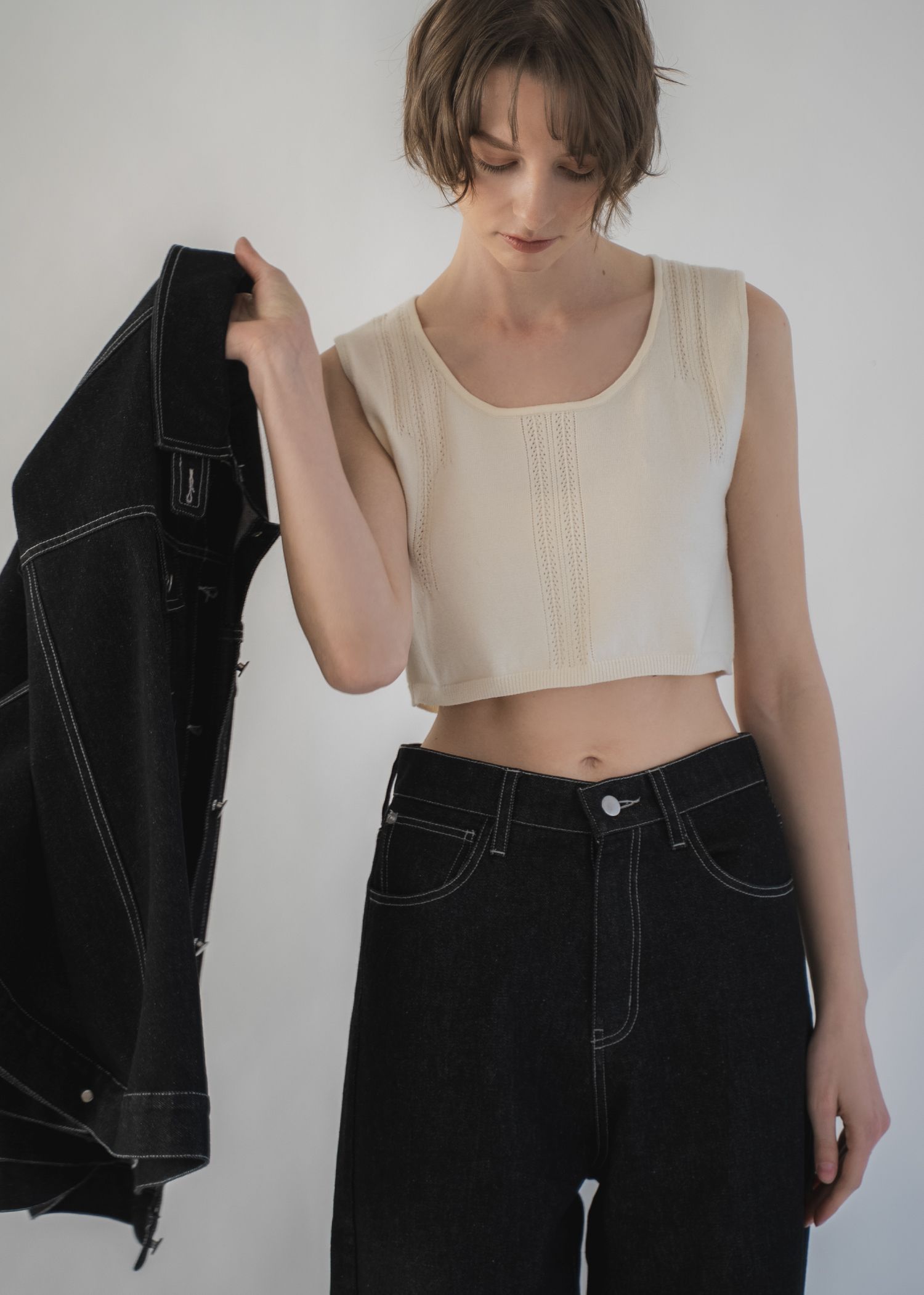 cropped 2way gentle knit tank