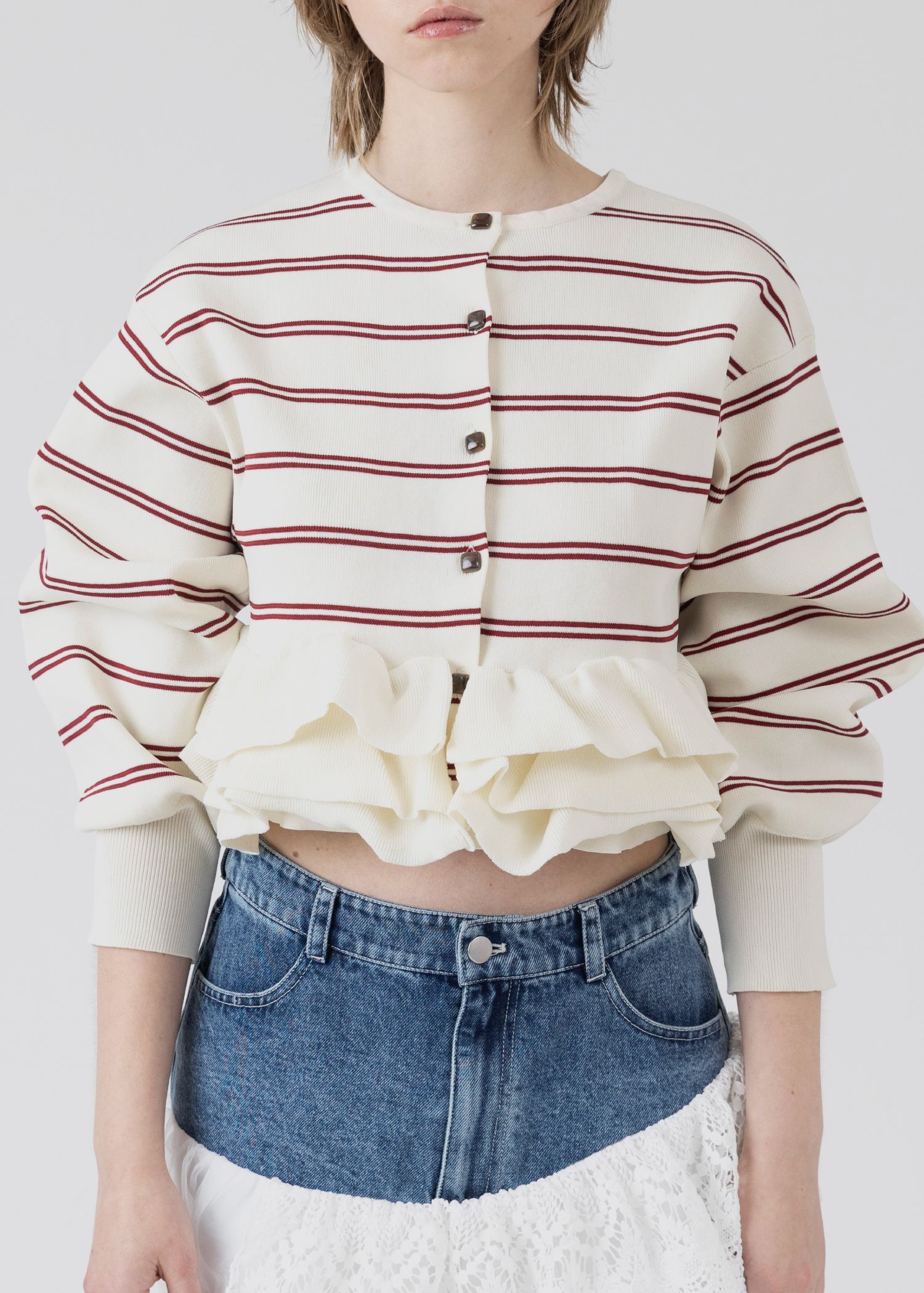 hem ruffle frill knit cardigan