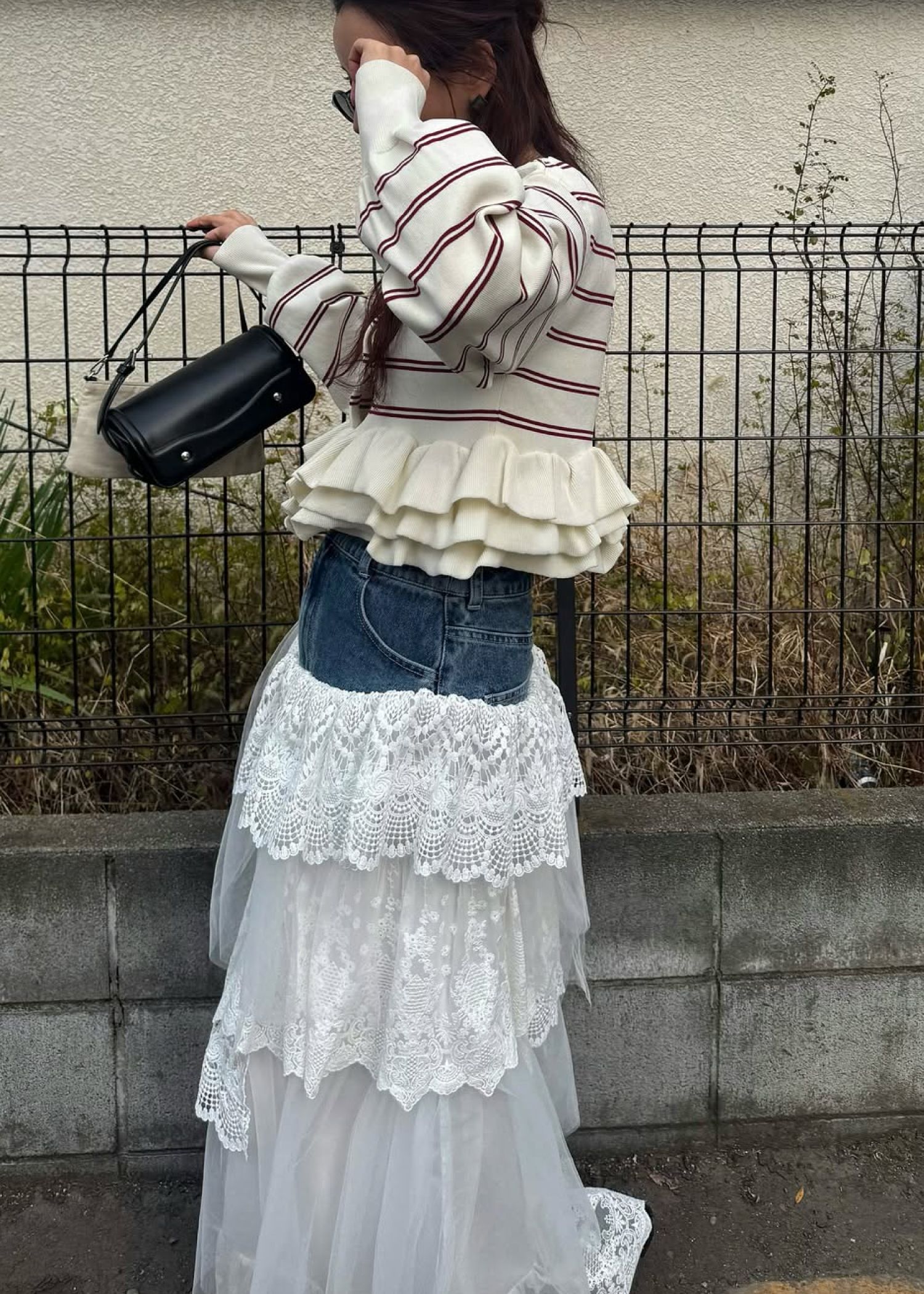 hem ruffle frill knit cardigan