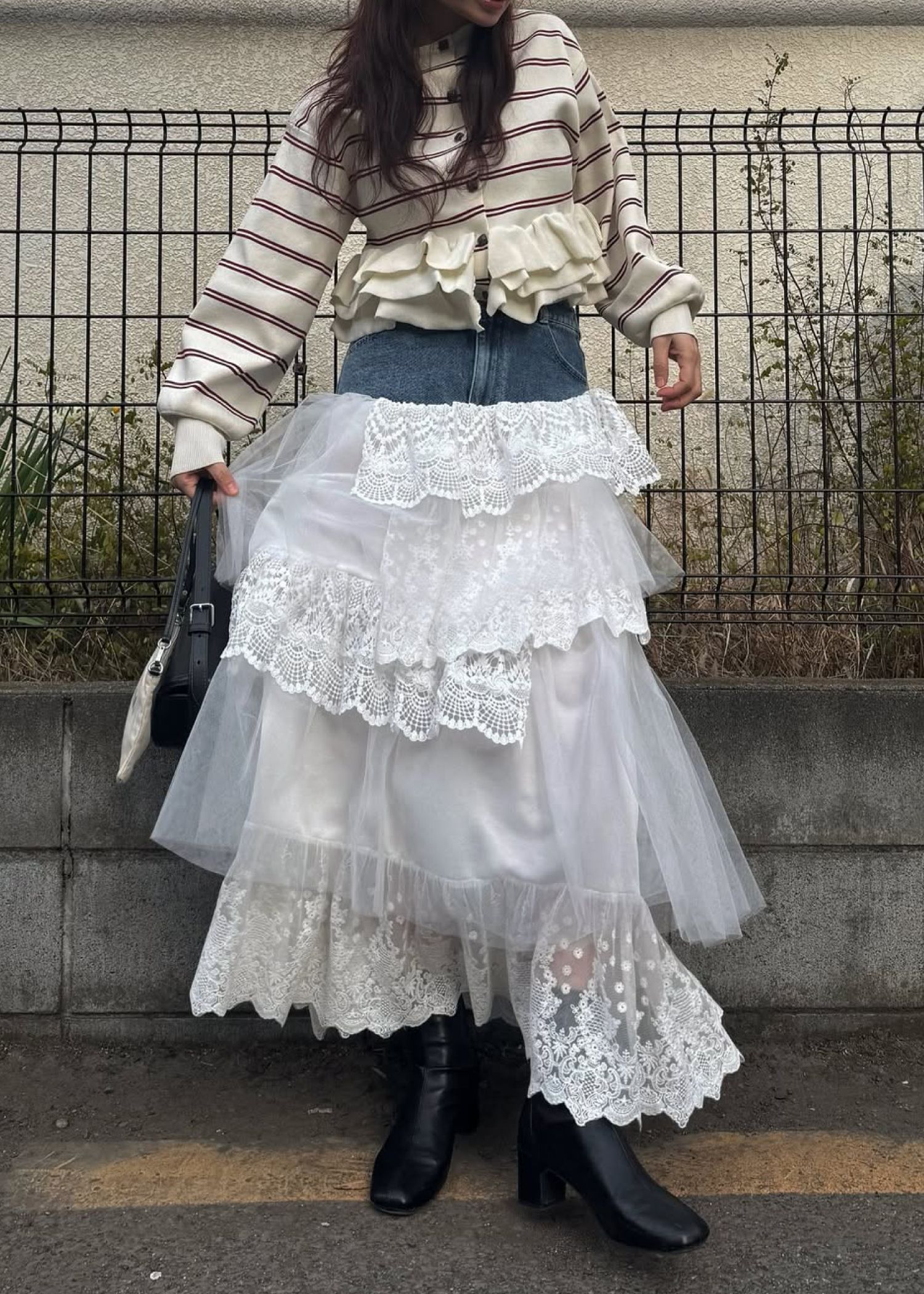 hem ruffle frill knit cardigan